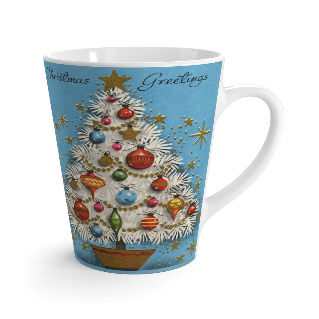 Christmas Greetings Blue Christmas Tree Retro Christmas Print Latte Coffee Mug