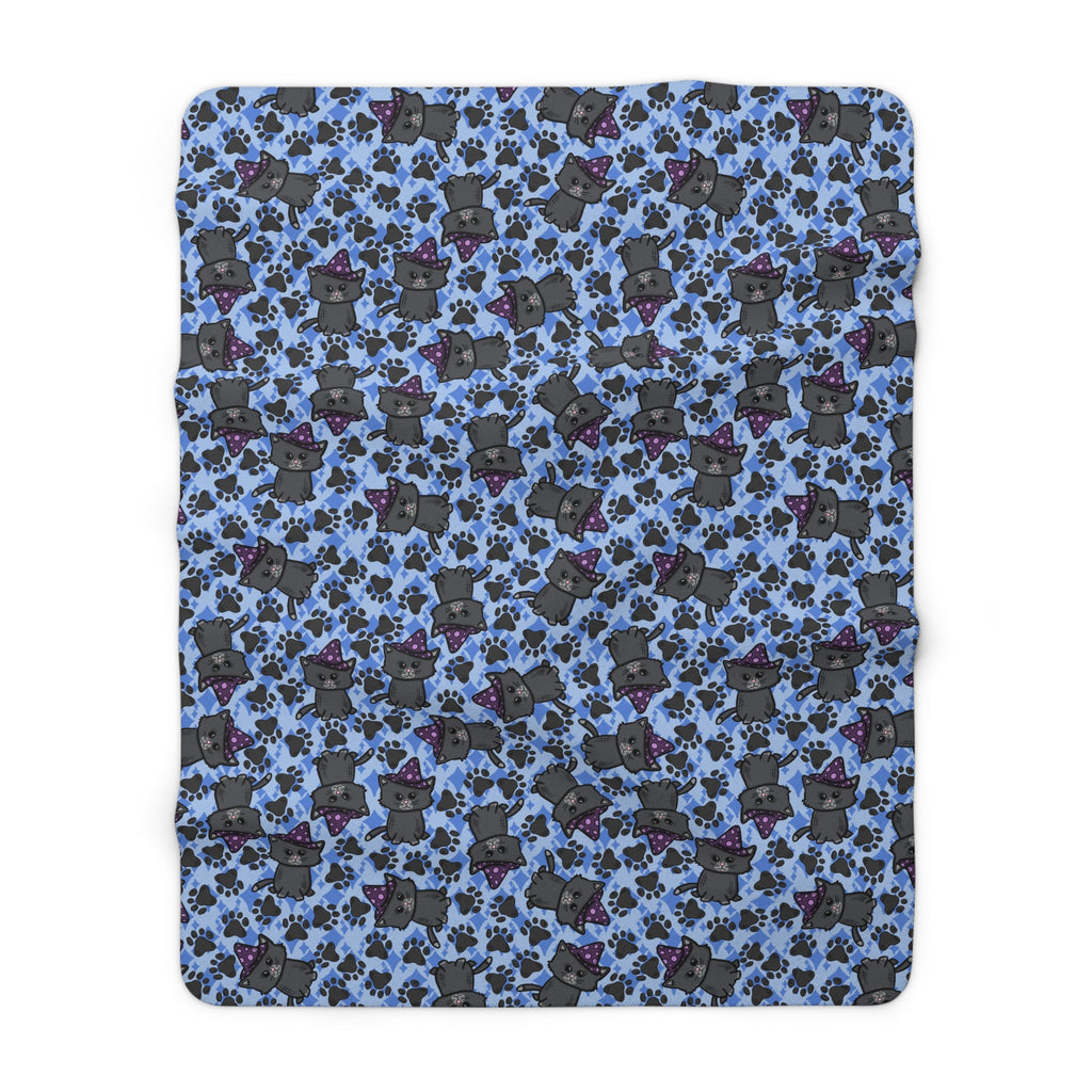 Witchy Kitties Blue Halloween Sherpa Fleece Blanket