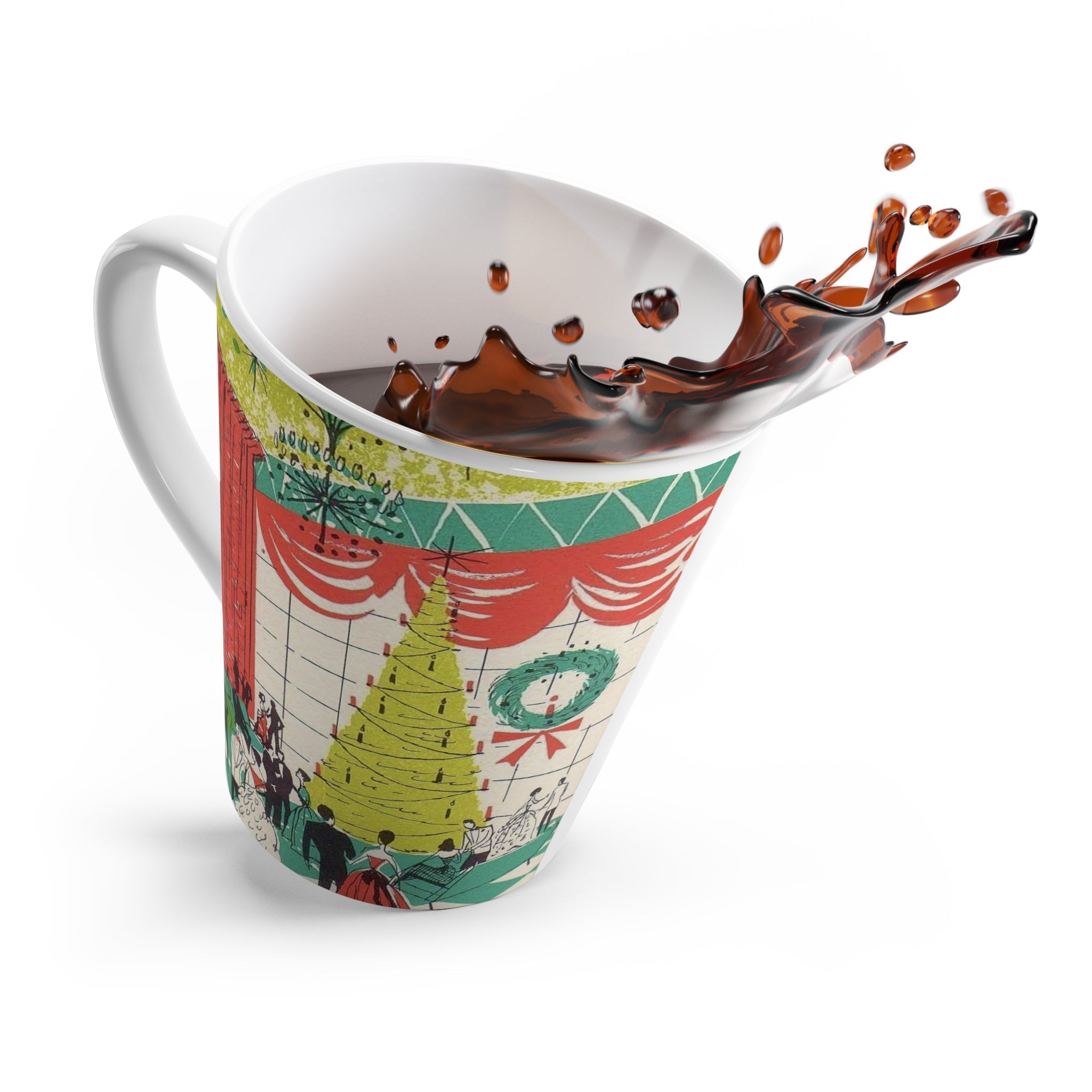 Christmas Party Mid Century Christmas Print Latte Coffee Mug