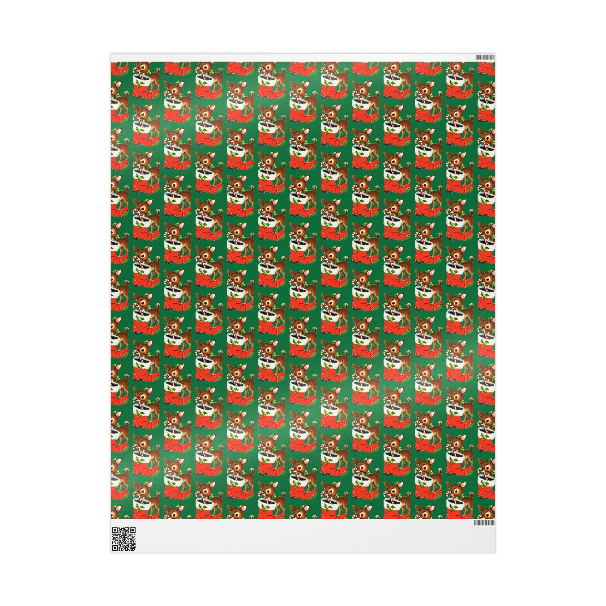 Reindeer With Stocking Mid Century Retro Christmas Print Holiday Gift Wrap Paper - Glossy Or Matte