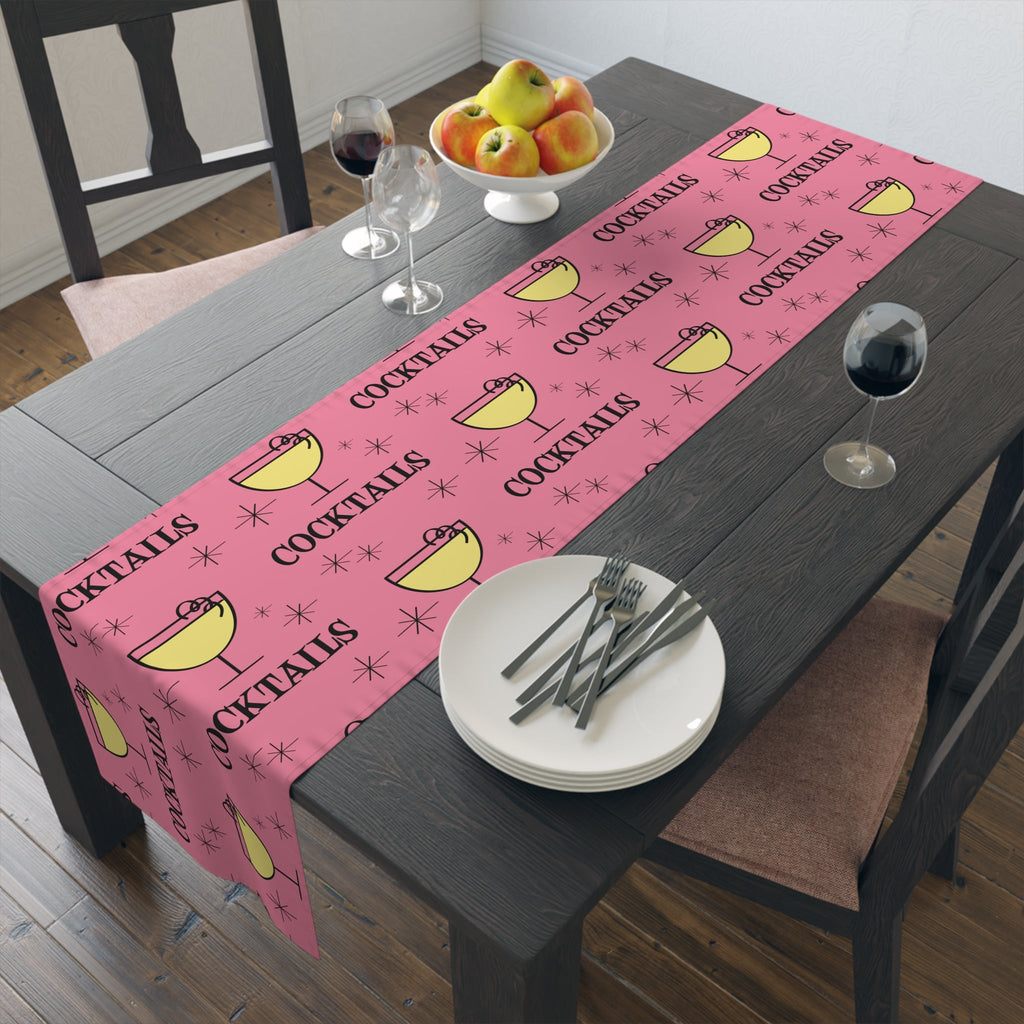 Cocktails Pink Atomic Mid Century Retro Style Design Cotton Poly Table Runner