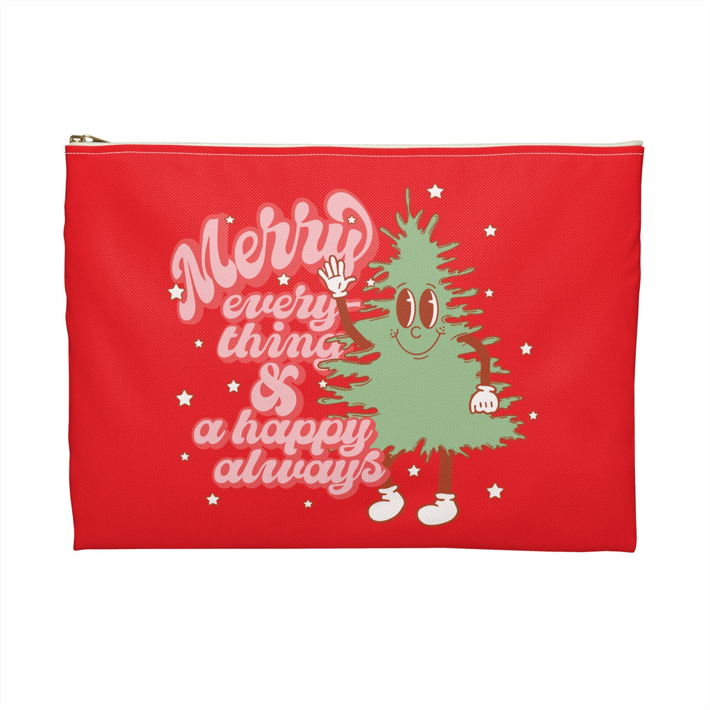 Merry Everything And A Happy Always Cute Christmas Tree Retro Style Christmas Print Polyester Accessory Travel Bag Pouch