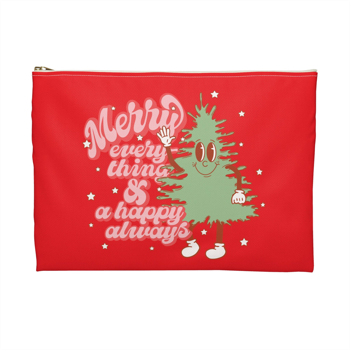 Merry Everything And A Happy Always Cute Christmas Tree Retro Style Christmas Print Polyester Accessory Travel Bag Pouch