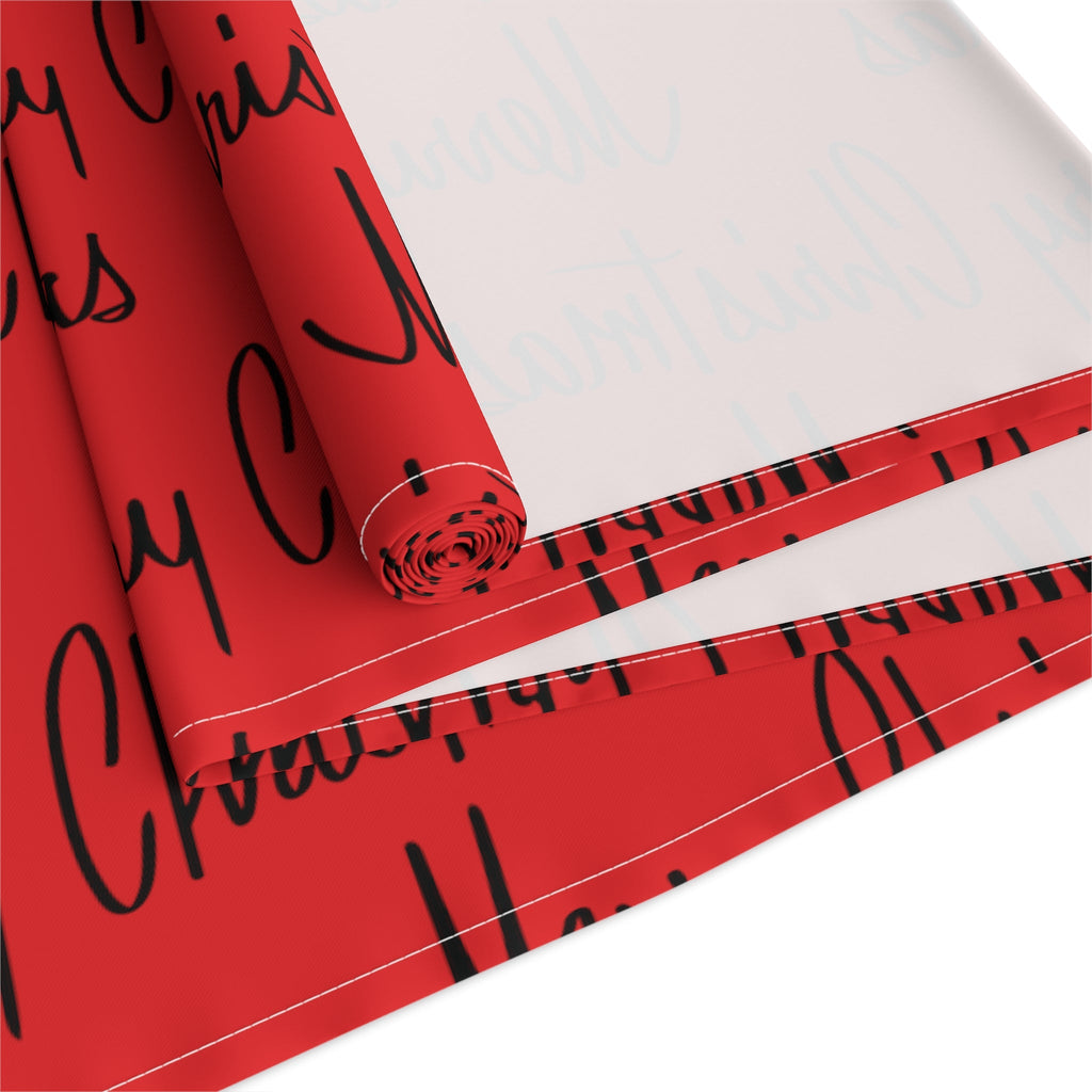 Merry Christmas Mid Century Retro Style Red Christmas Print Home Decor Cotton Poly Table Runner