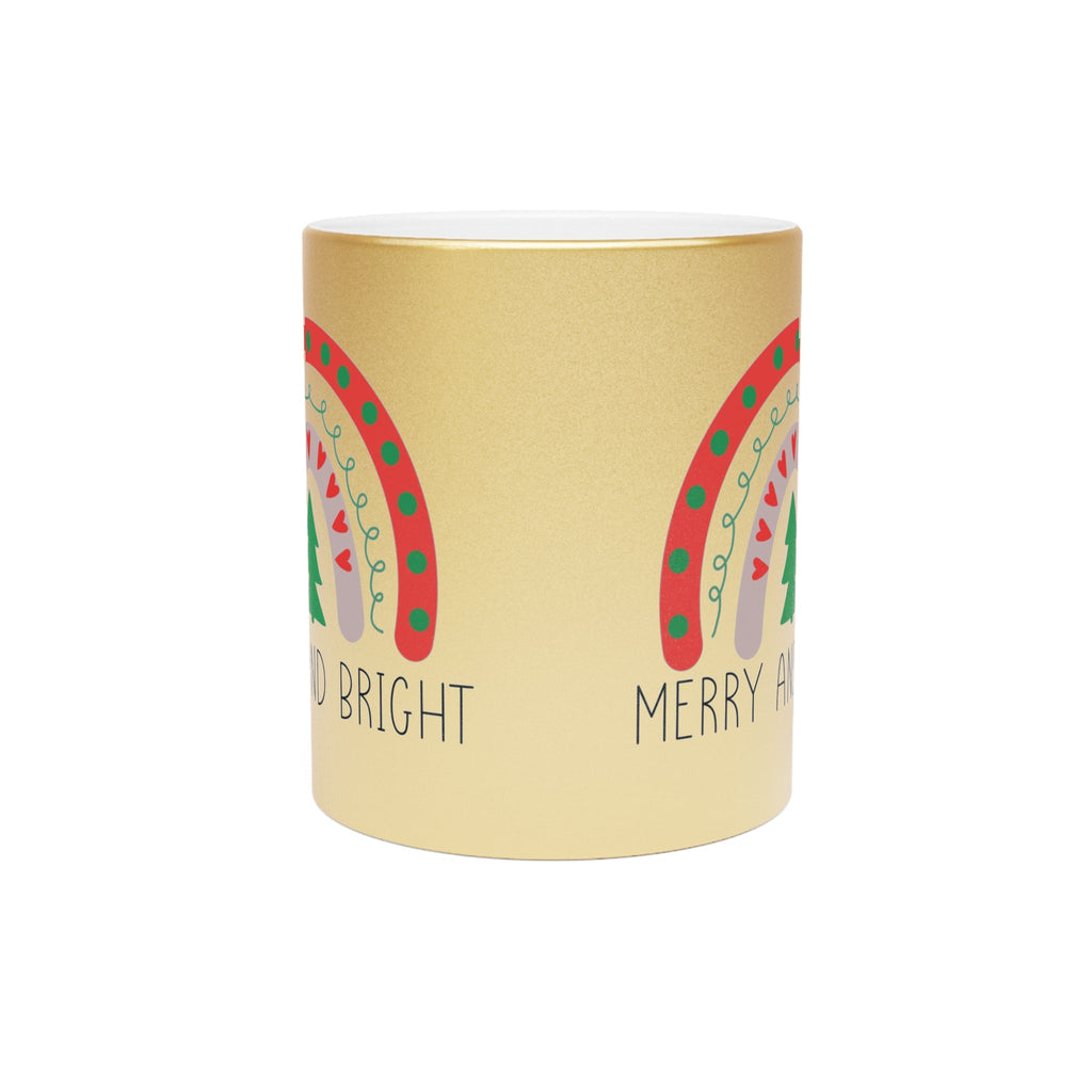 Merry And Bright Boho Rainbow Christmas Gold Metallic Mug