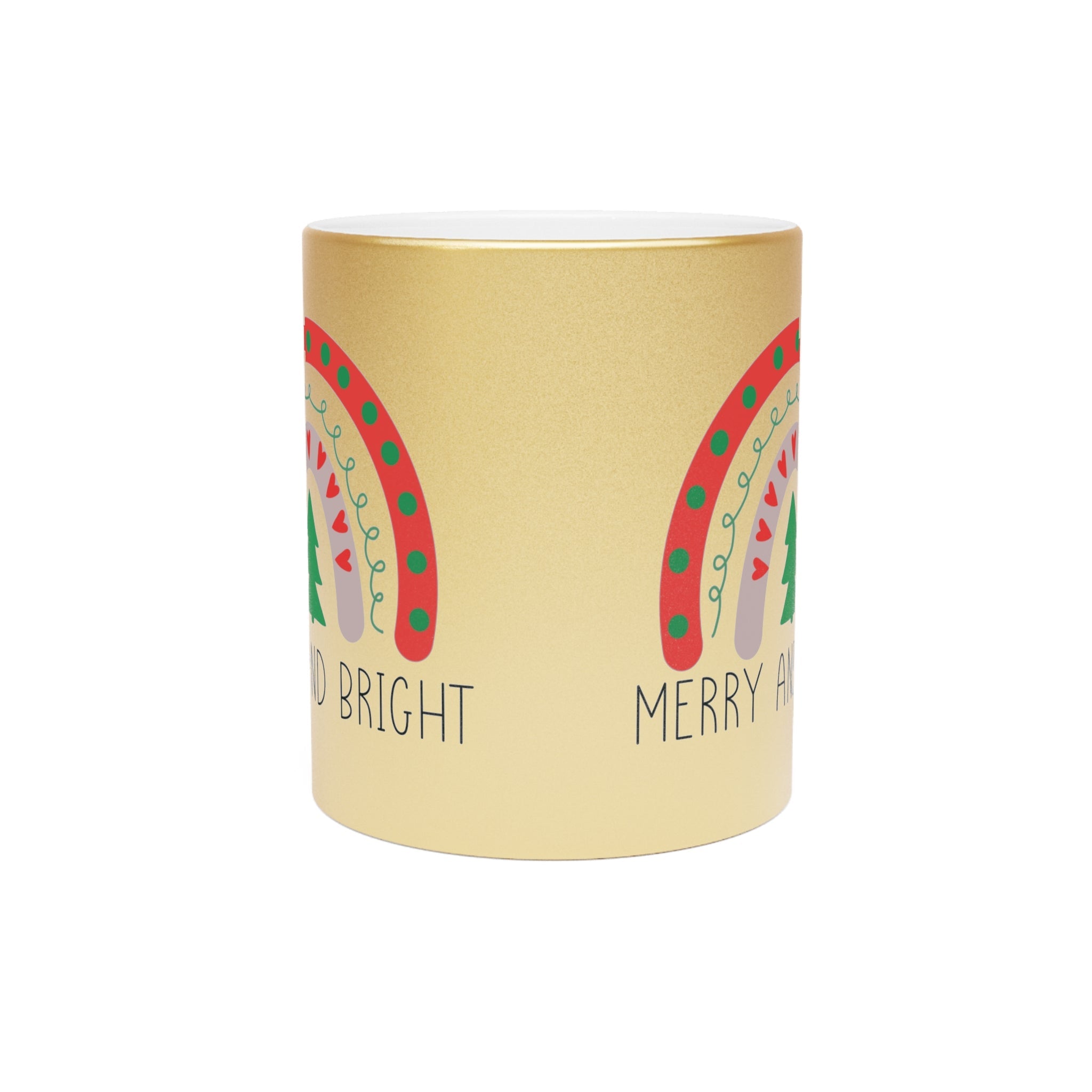 Merry And Bright Boho Rainbow Christmas Gold Metallic Mug