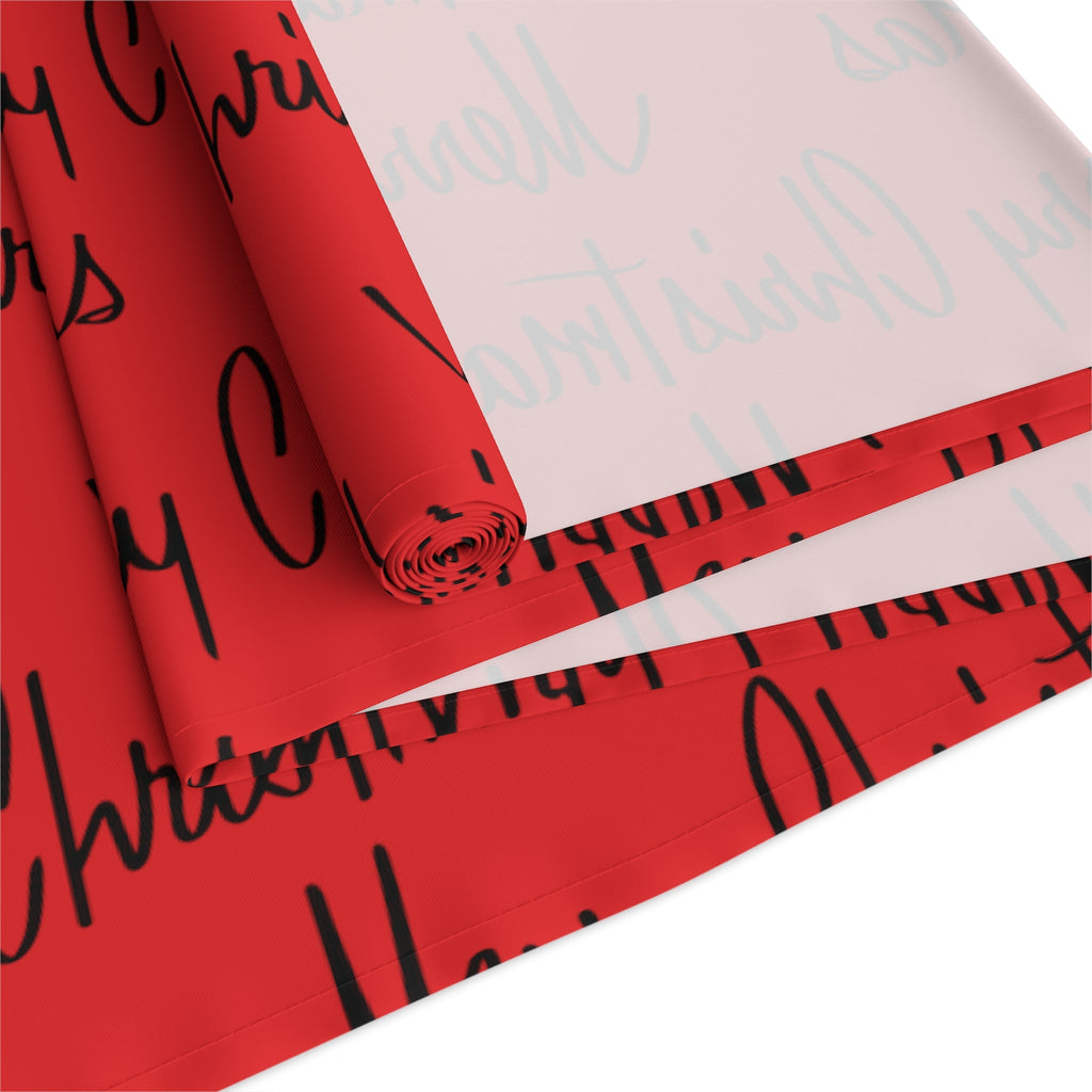 Merry Christmas Mid Century Retro Style Red Christmas Print Home Decor Cotton Poly Table Runner