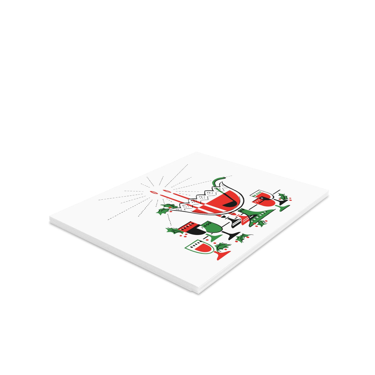 Christmas Cocktails Punchbowl Mid Century Retro Christmas Print Matte Greeting Cards (8, 16, and 24 pcs)