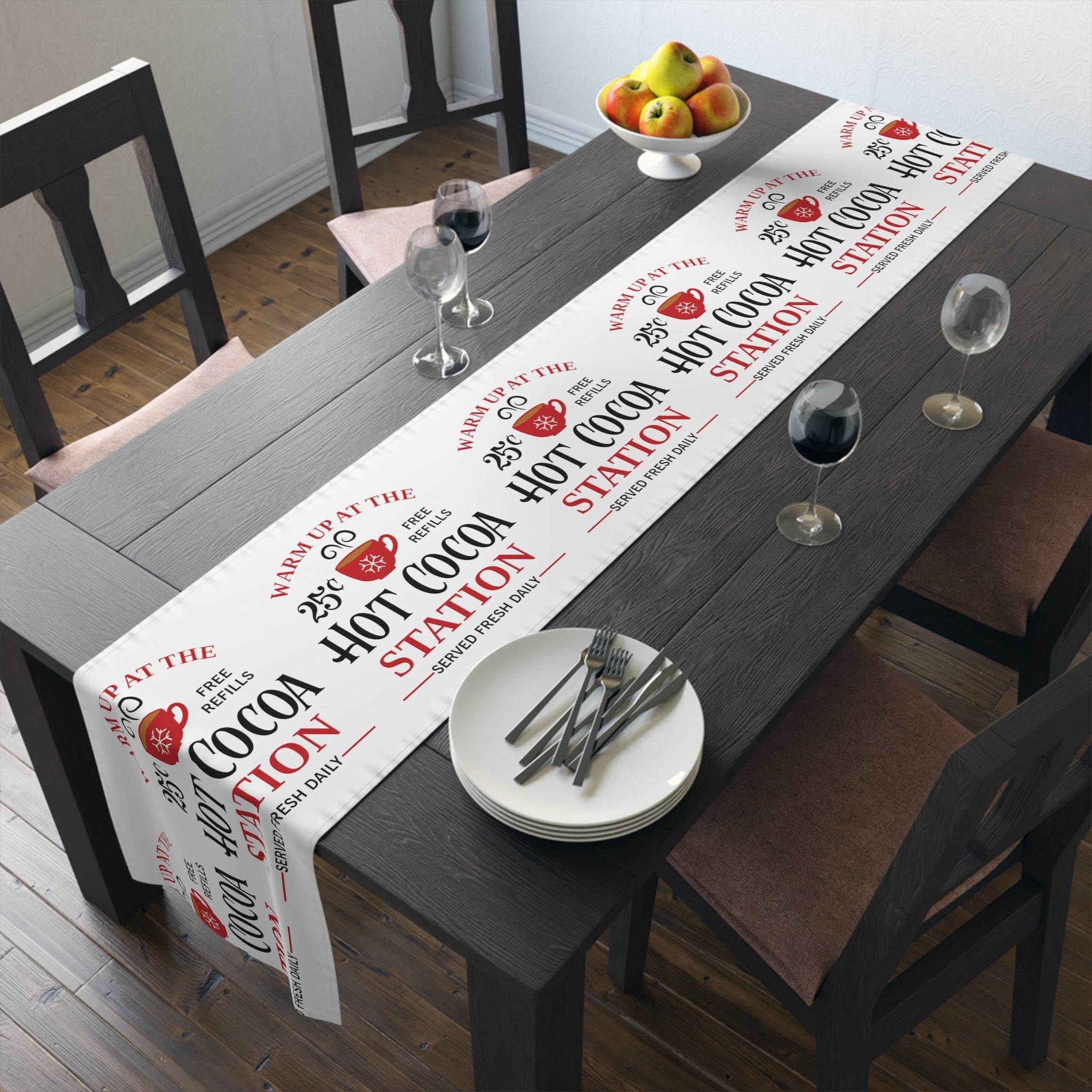 Warm Up At The Hot Cocoa Station Christmas Table Runner
