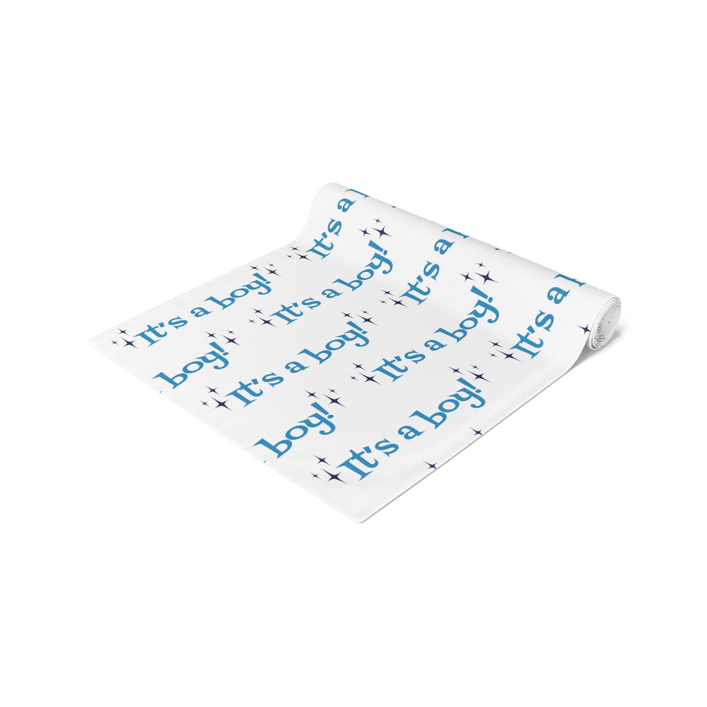 It's A Boy Starburst Atomic Mid Century Retro Style Baby Shower Table Runner - Cotton Or Polyester