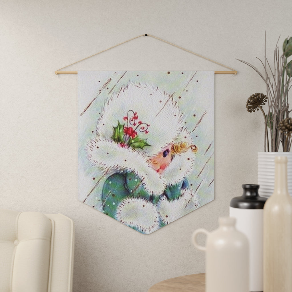 Christmas Lady In Snow Retro Christmas Print Wall Hanging Banner Flag