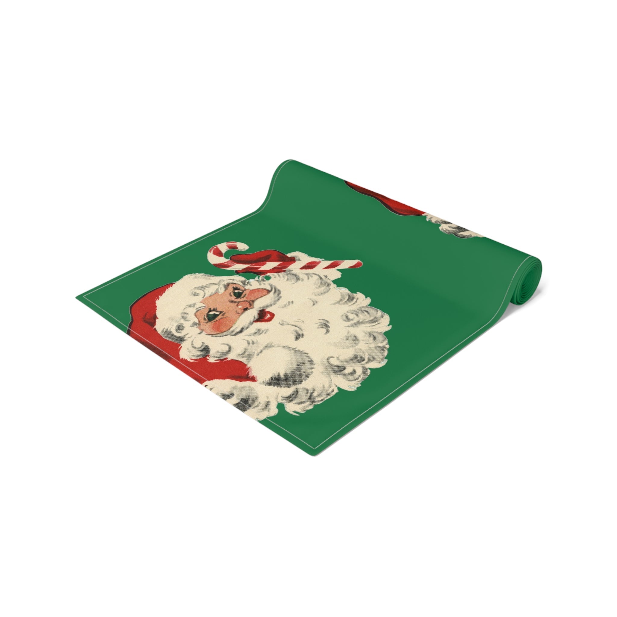 Santa With Candy Cane Retro Christmas Print Home Decor Cotton Table Runner