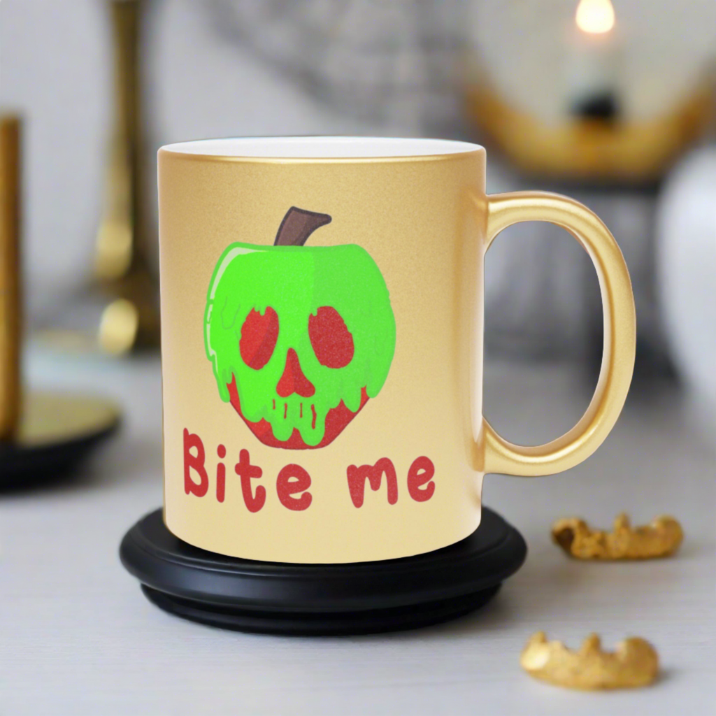 Bite Me Snow White Evil Queen Poison Apple Halloween Gold Metallic Mug