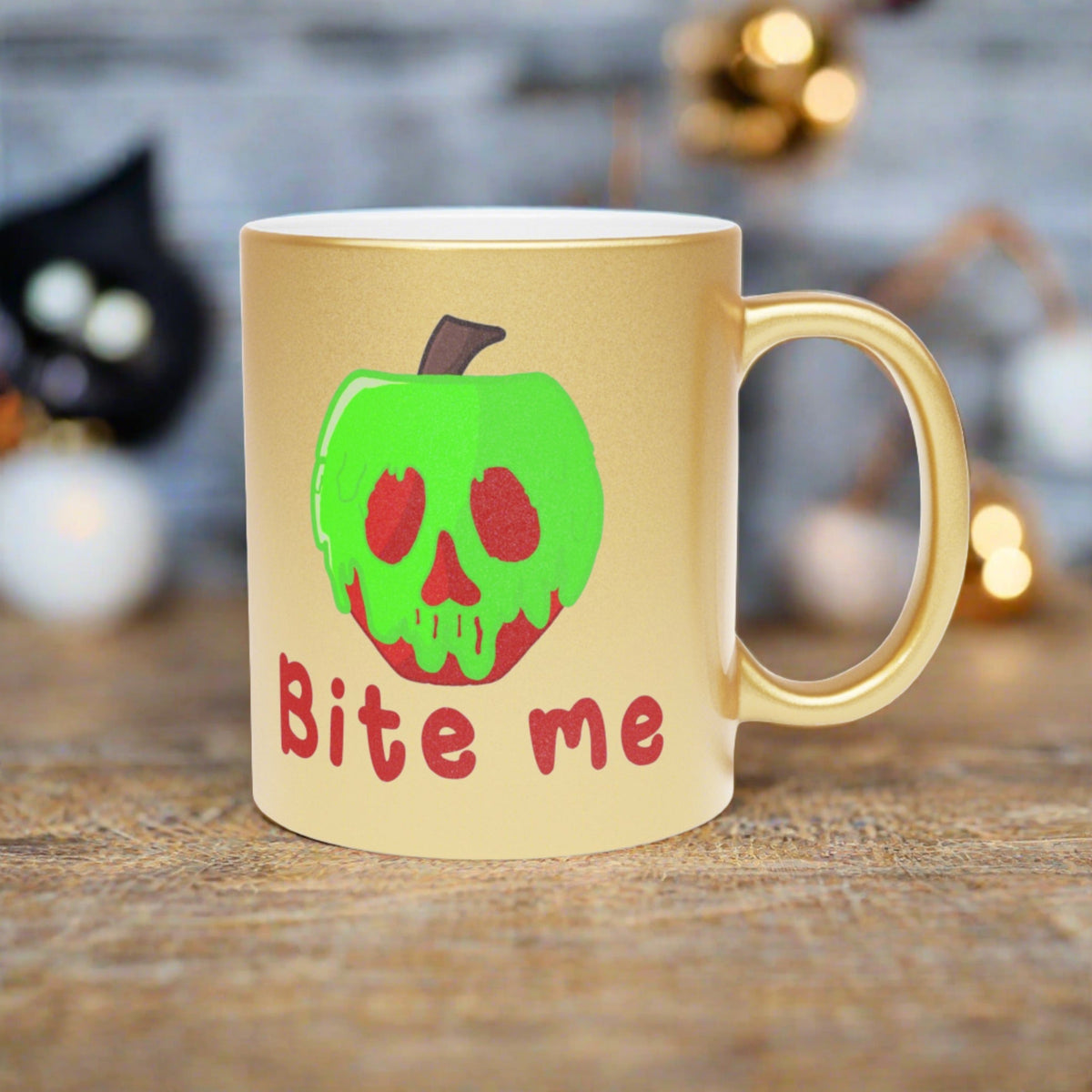Bite Me Snow White Evil Queen Poison Apple Halloween Gold Metallic Mug