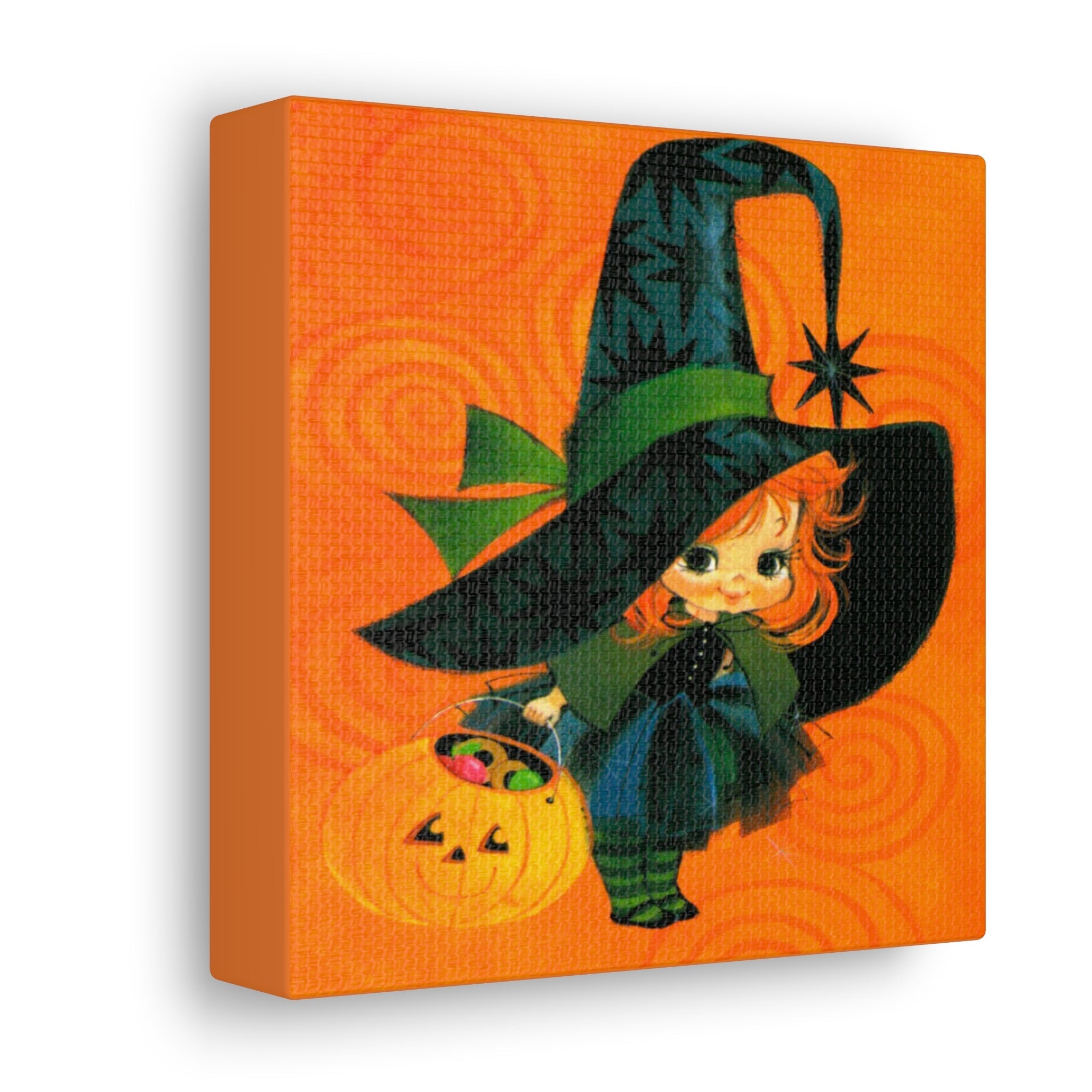 Cute Orange Witch Mod Retro Halloween Decor Print Canvas Gallery Wrap