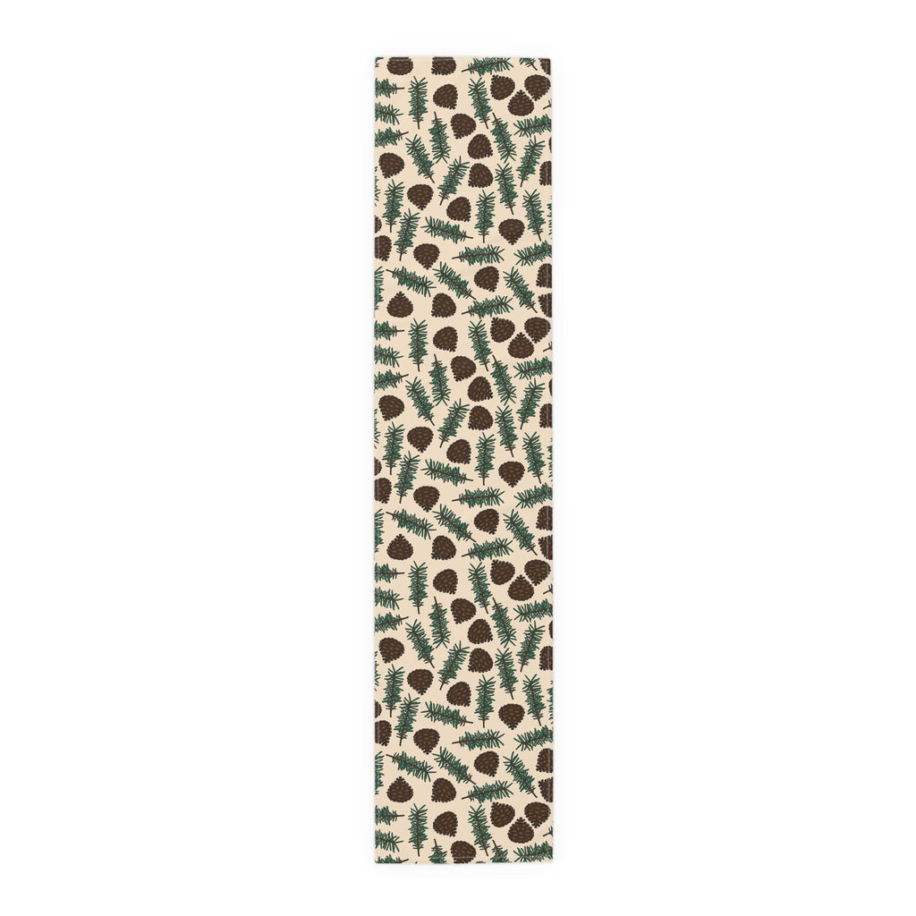 Pinecones With Sprigs Of Pine Cute Winter Christmas Print Home Decor Cotton Poly Table Runner