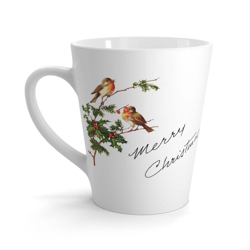 Merry Christmas Birds Mid Century Retro Print Latte Mug