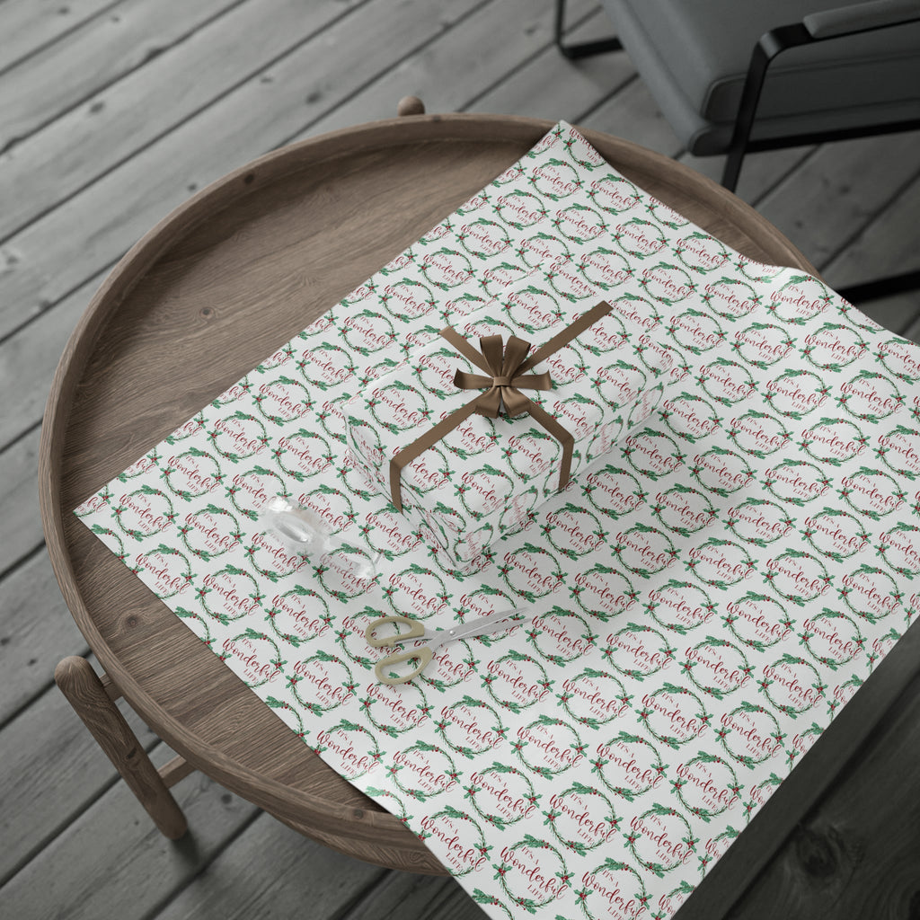 It's A Wonderful Life Christmas Wreath Retro Style Holiday Gift Wrap Paper - Glossy Or Matte