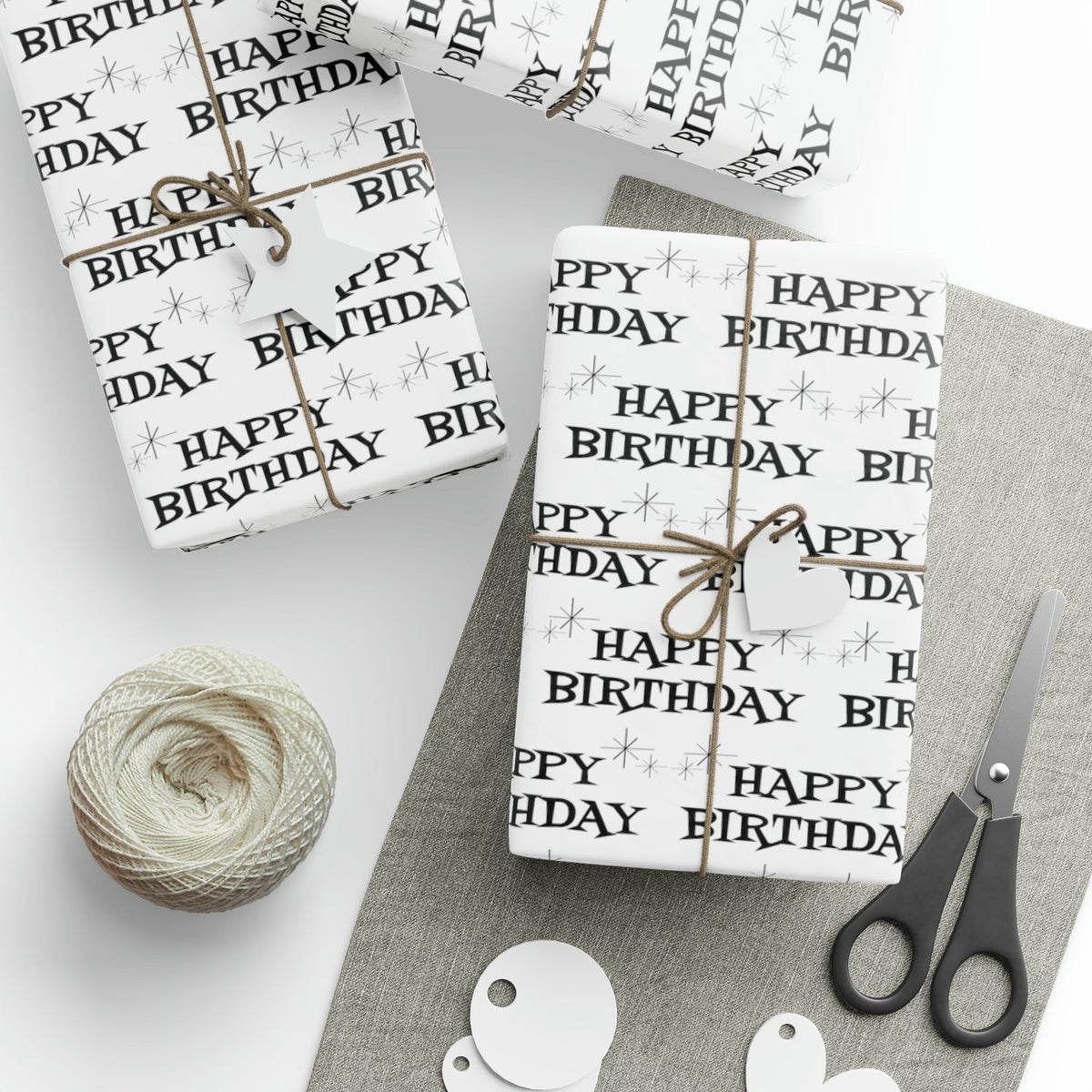 Happy Birthday Stars Atomic Mid Century Retro Style Holiday Gift Wrap Paper - Glossy Or Matte