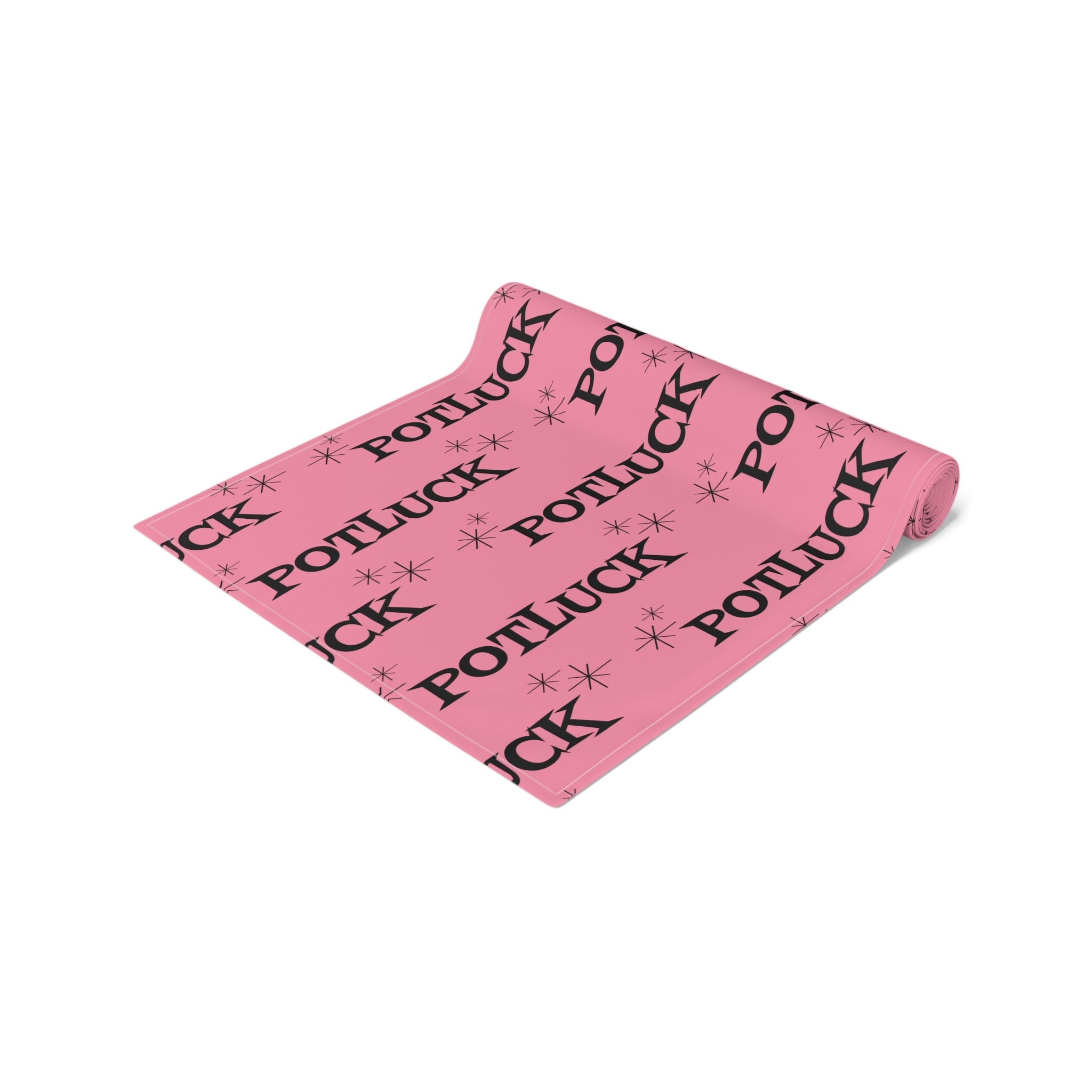 Potluck Pink Atomic Mid Century Retro Style Decor Cotton Poly Table Runner