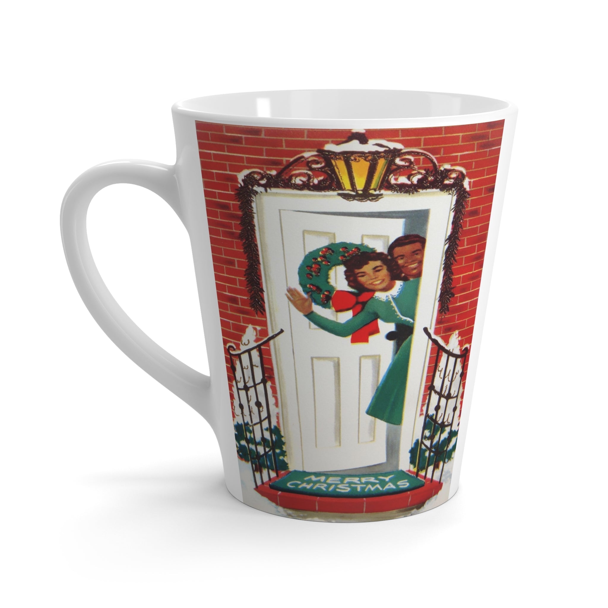Merry Christmas Couple Retro Christmas Print Latte Coffee Mug