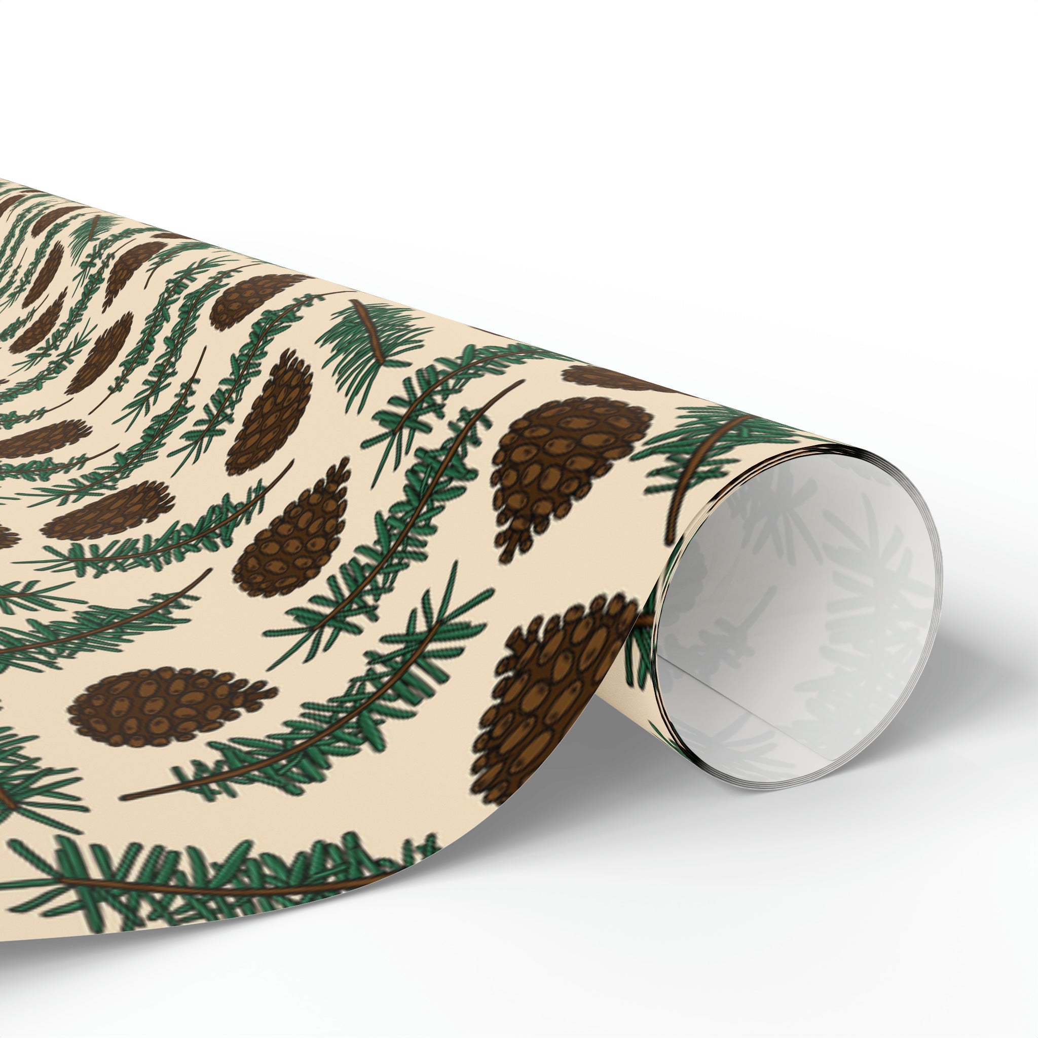 Pinecones With Sprigs Of Pine Cute Winter Christmas Print Holiday Gift Wrap Paper - Glossy Or Matte