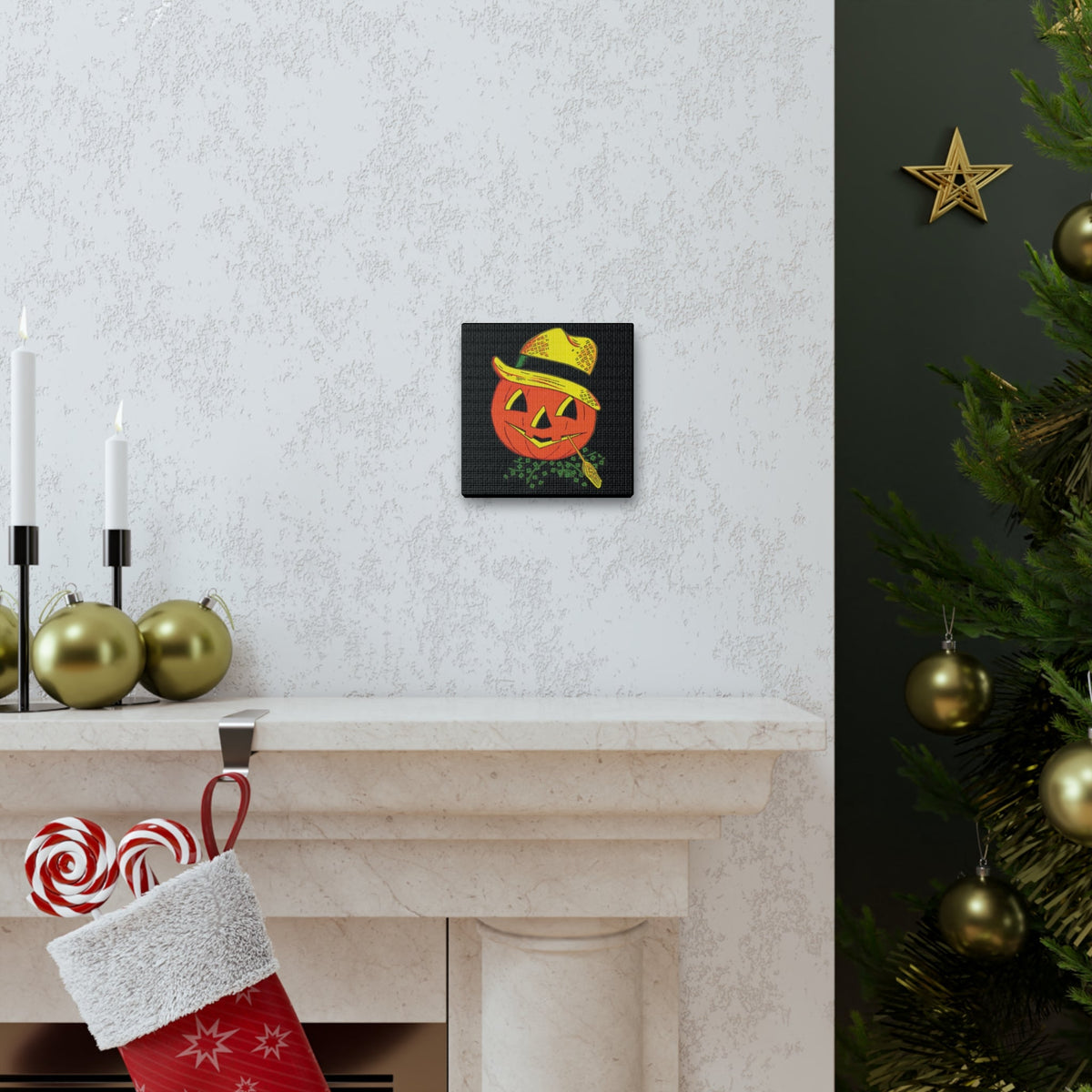 Halloween Scarecrow Retro Halloween Decor Print Canvas Gallery Wrap