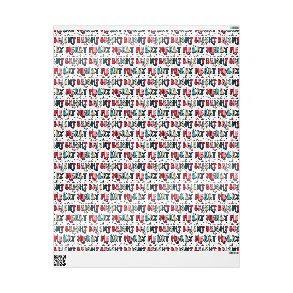 Merry And Bright Retro Style Christmas Print Holiday Gift Wrap Paper - Glossy Or Matte