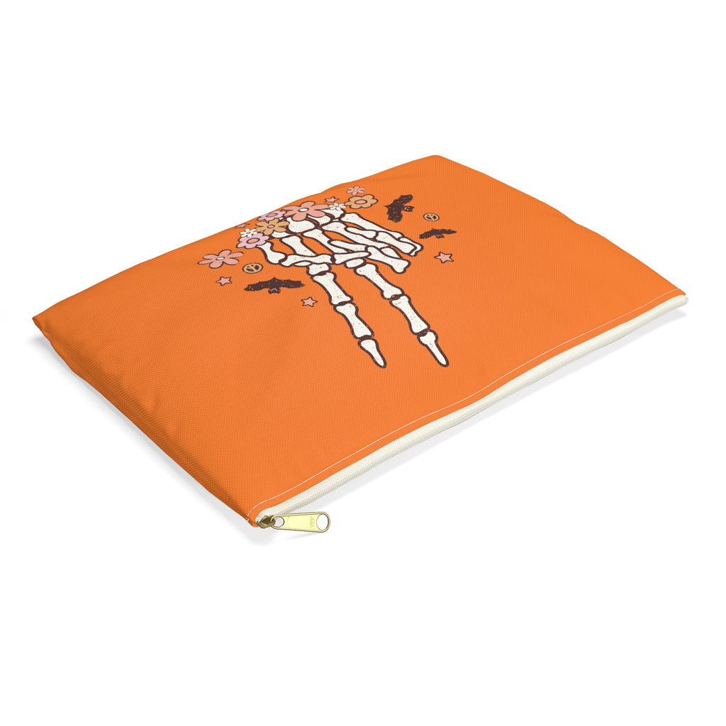 Skeleton Peace Sign Distressed Style Halloween Print Polyester Accessory Pouch Travel Bag