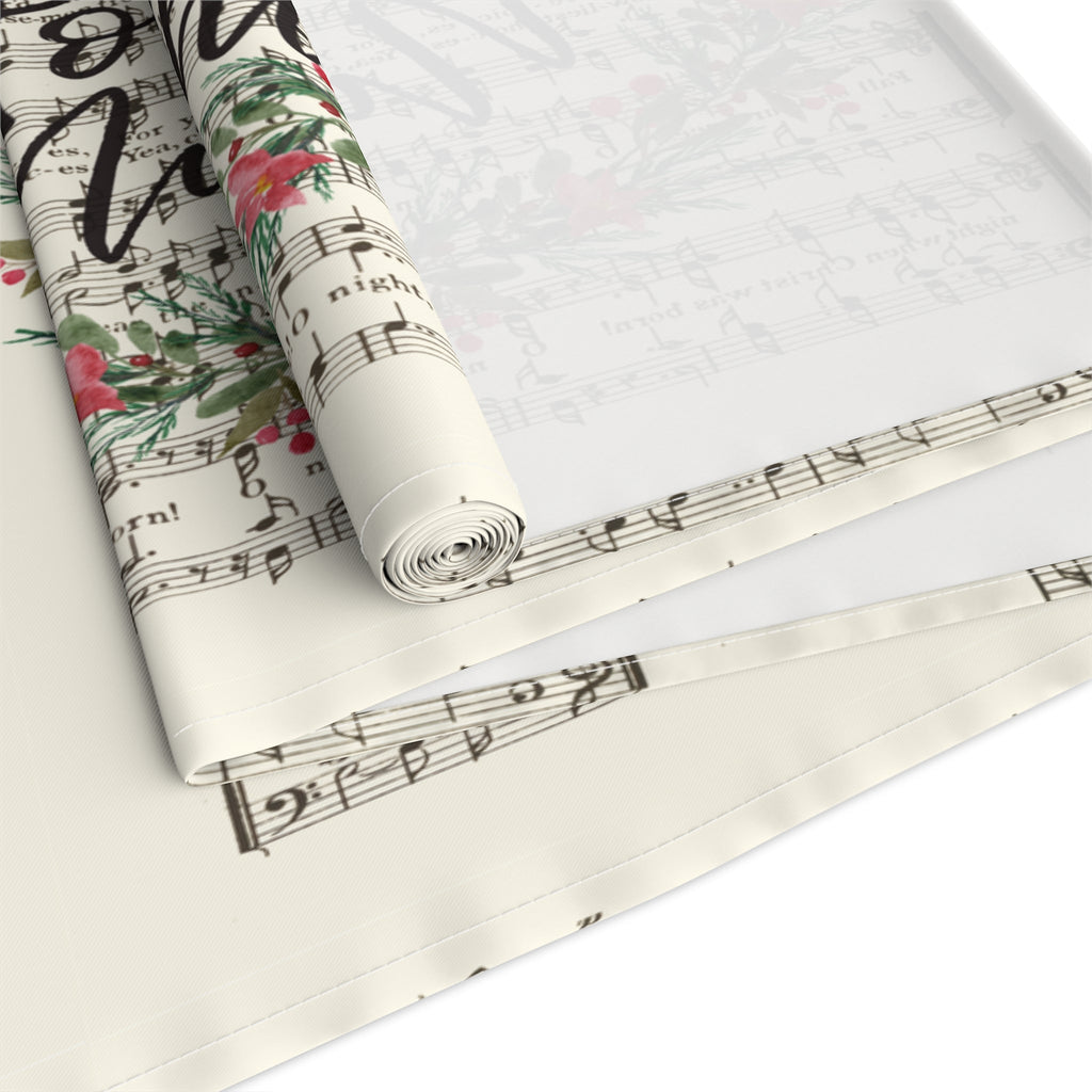 O Holy Night Wreath Retro Sheet Music Christmas Cotton Poly Table Runner