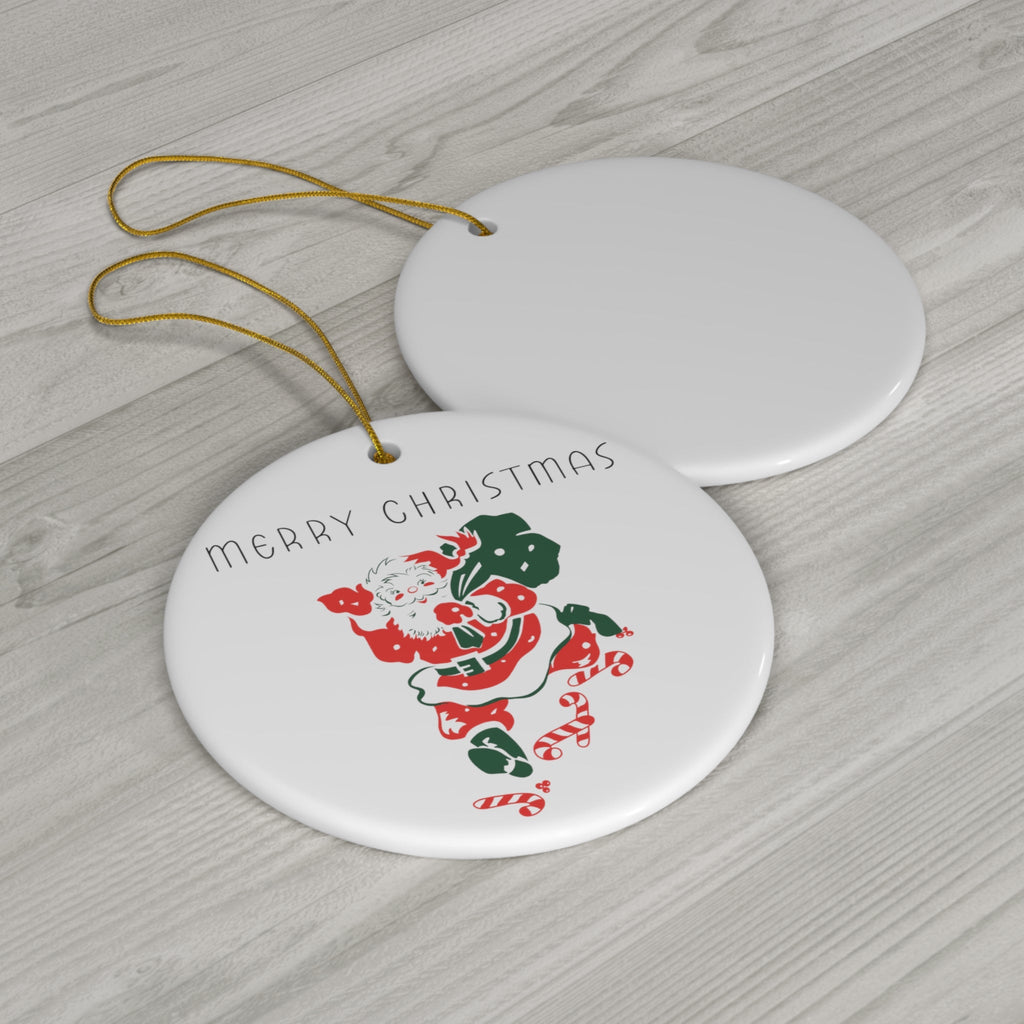 Merry Christmas Santa Mid Century Retro Christmas Print Ceramic Ornaments