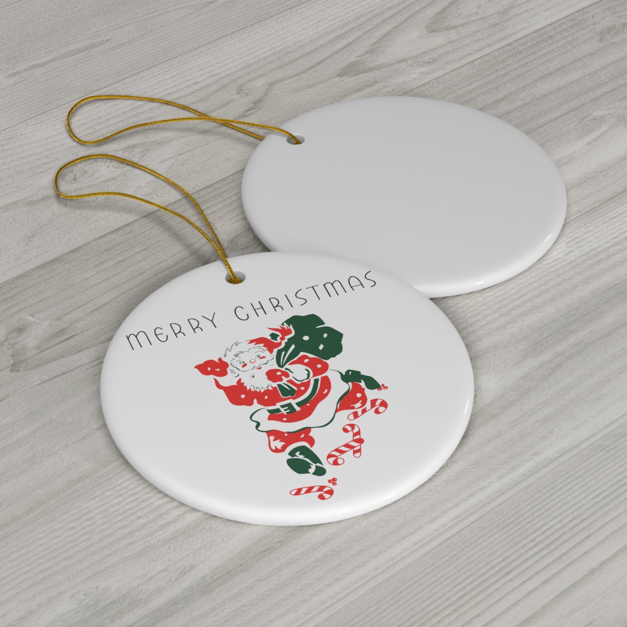 Merry Christmas Santa Mid Century Retro Christmas Print Ceramic Ornaments