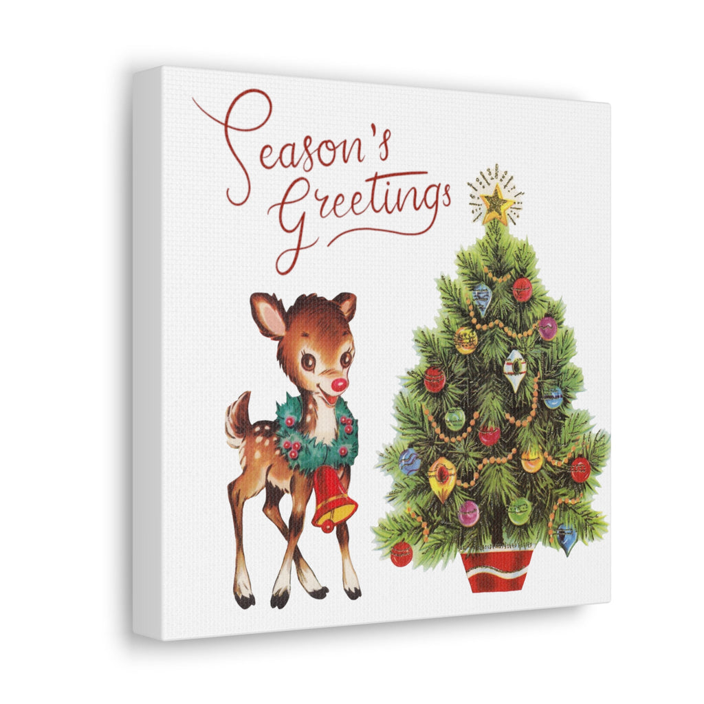 Season's Greetings Retro Reindeer And Tree Mid Century Retro Christmas Canvas Gallery Wrap