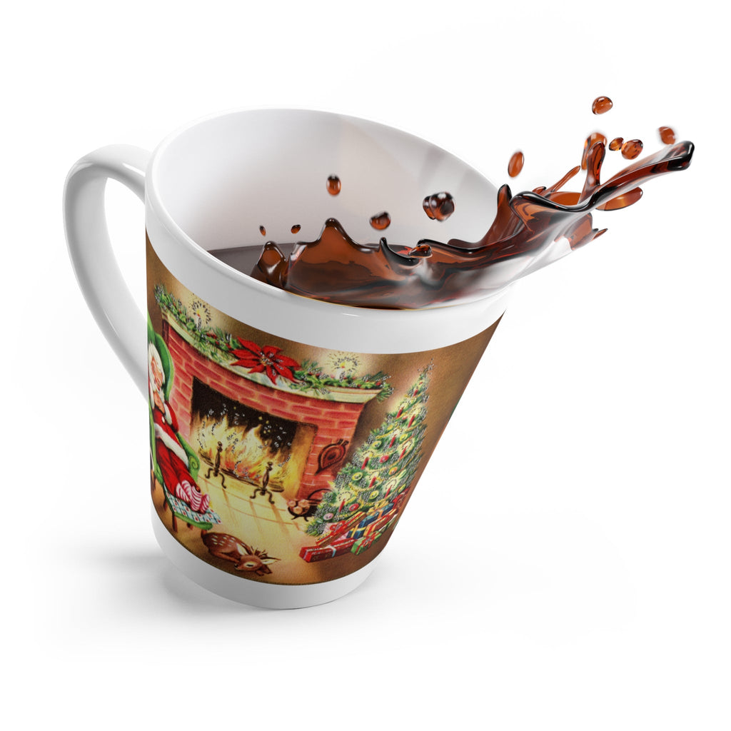 Santa Sleeping By Fireplace Mid Century Retro Christmas Print Latte Mug