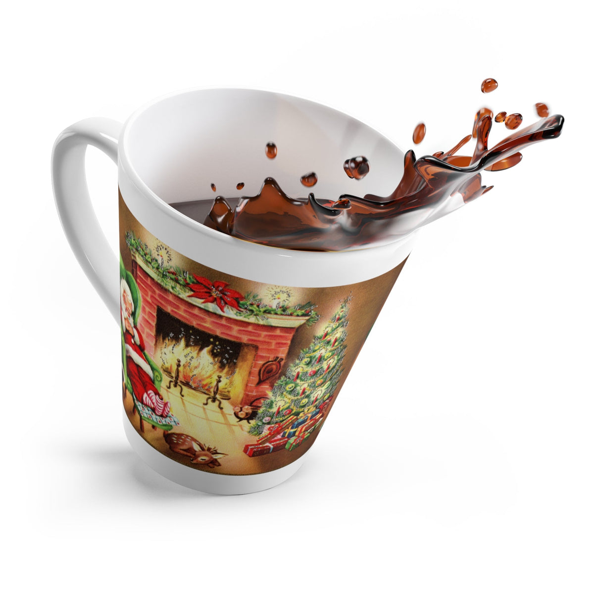 Santa Sleeping By Fireplace Mid Century Retro Christmas Print Latte Mug