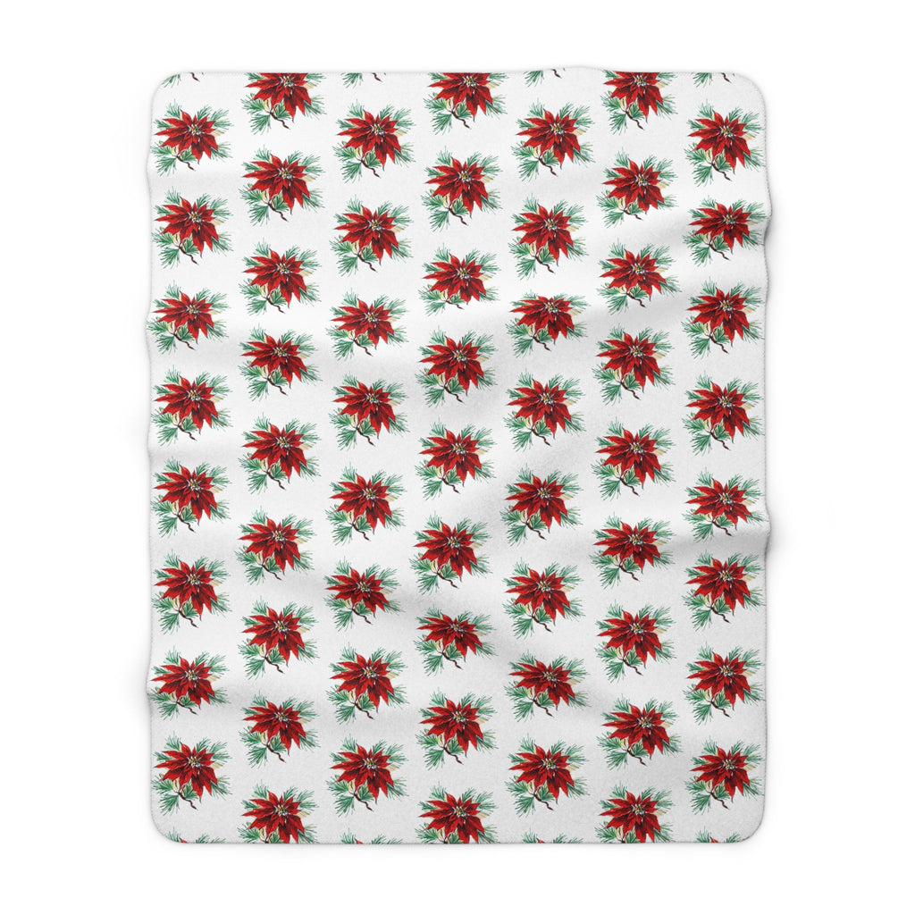 Christmas Poinsettias Mid Century Retro Christmas Print Sherpa Fleece Blanket