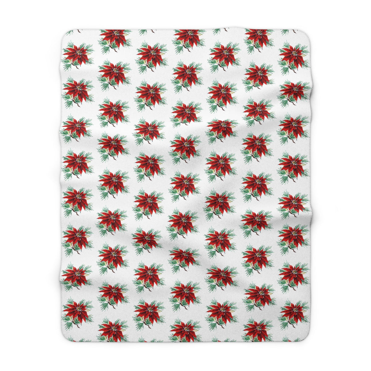 Christmas Poinsettias Mid Century Retro Christmas Print Sherpa Fleece Blanket