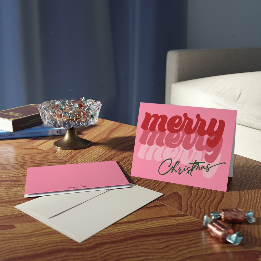 Merry Merry Merry Christmas Retro Style Matte Greeting Cards (8, 16, and 24 pcs)