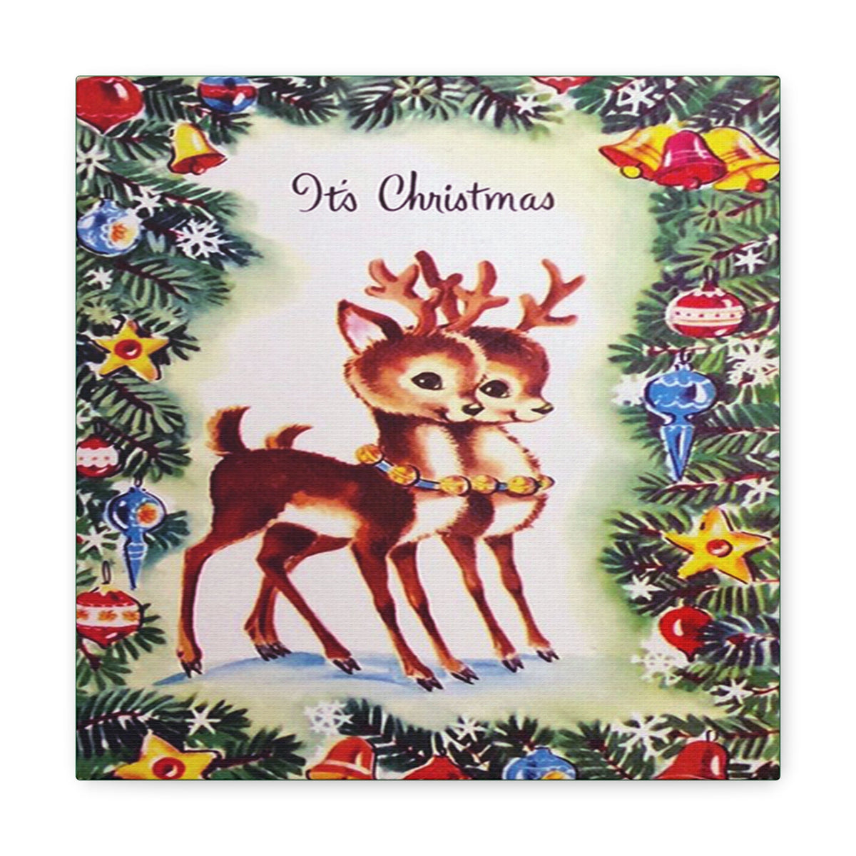 It's Christmas Cute Reindeer 50s Mid Century Retro Christmas Print Canvas Gallery Wrap