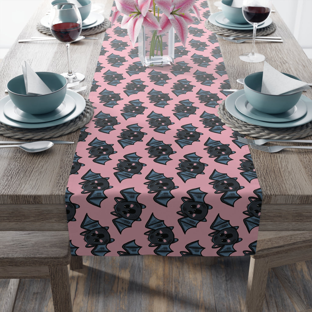 Halloween Bats Pink Fall Autumn Cotton Poly Table Runner