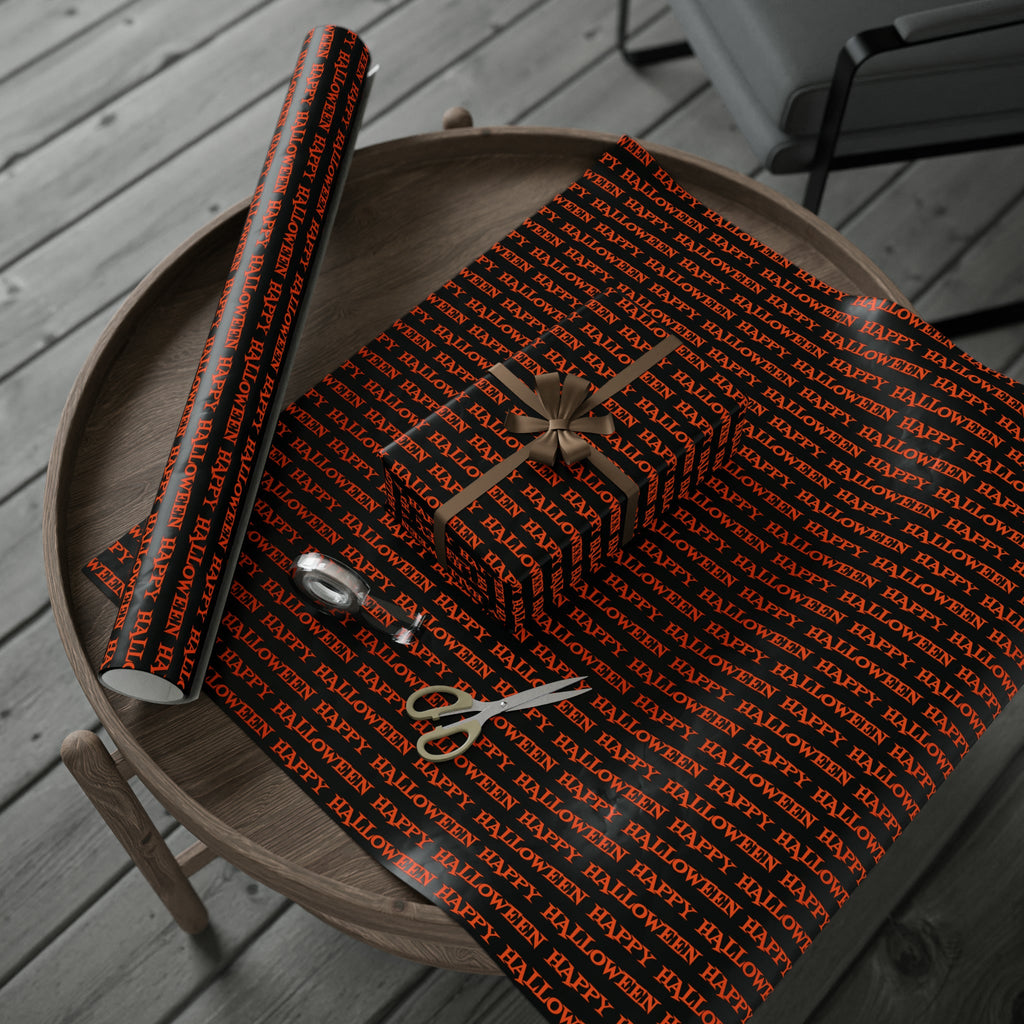 Happy Halloween Orange And Black Atomic Mid Century Retro Style Halloween Holiday Gift Wrap Paper - Glossy Or Matte