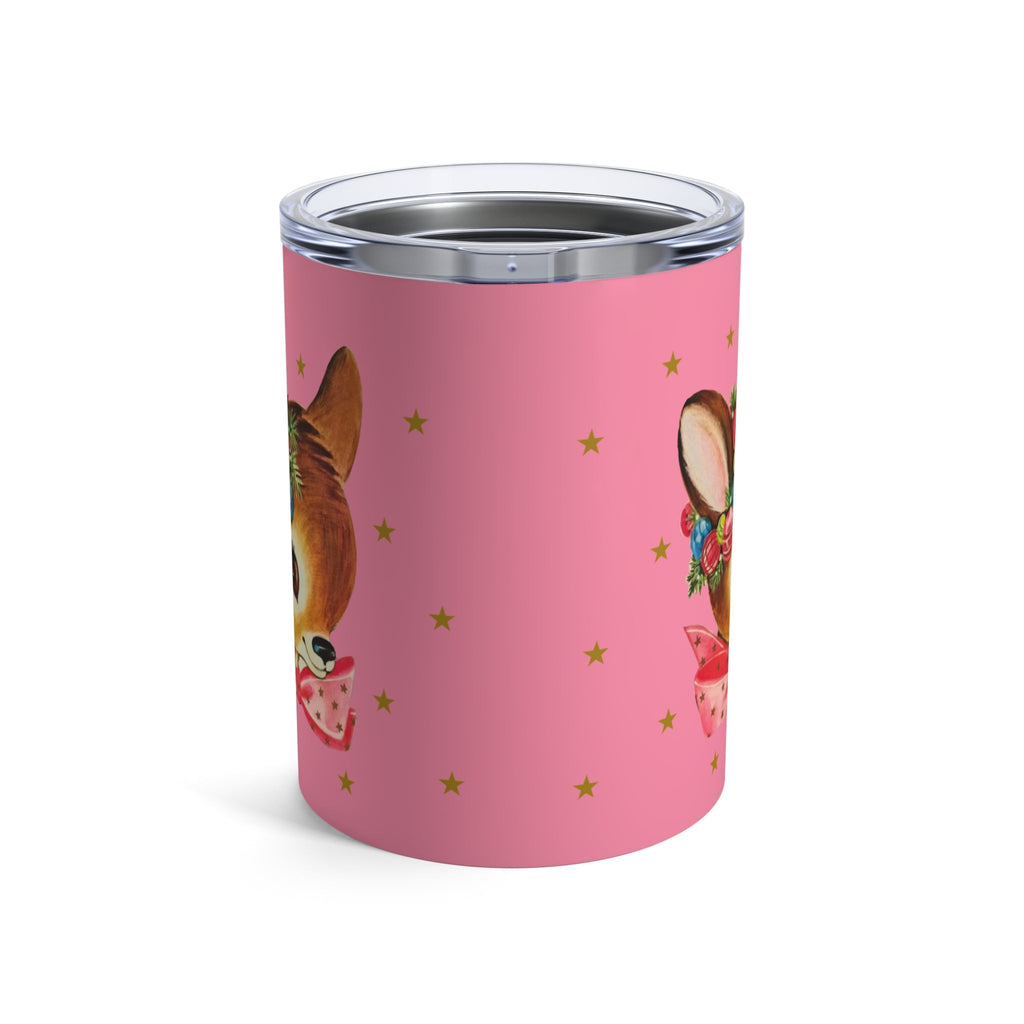 Reindeer Gold Stars Retro Pink Christmas Print Stainless Steel Tumbler 10oz