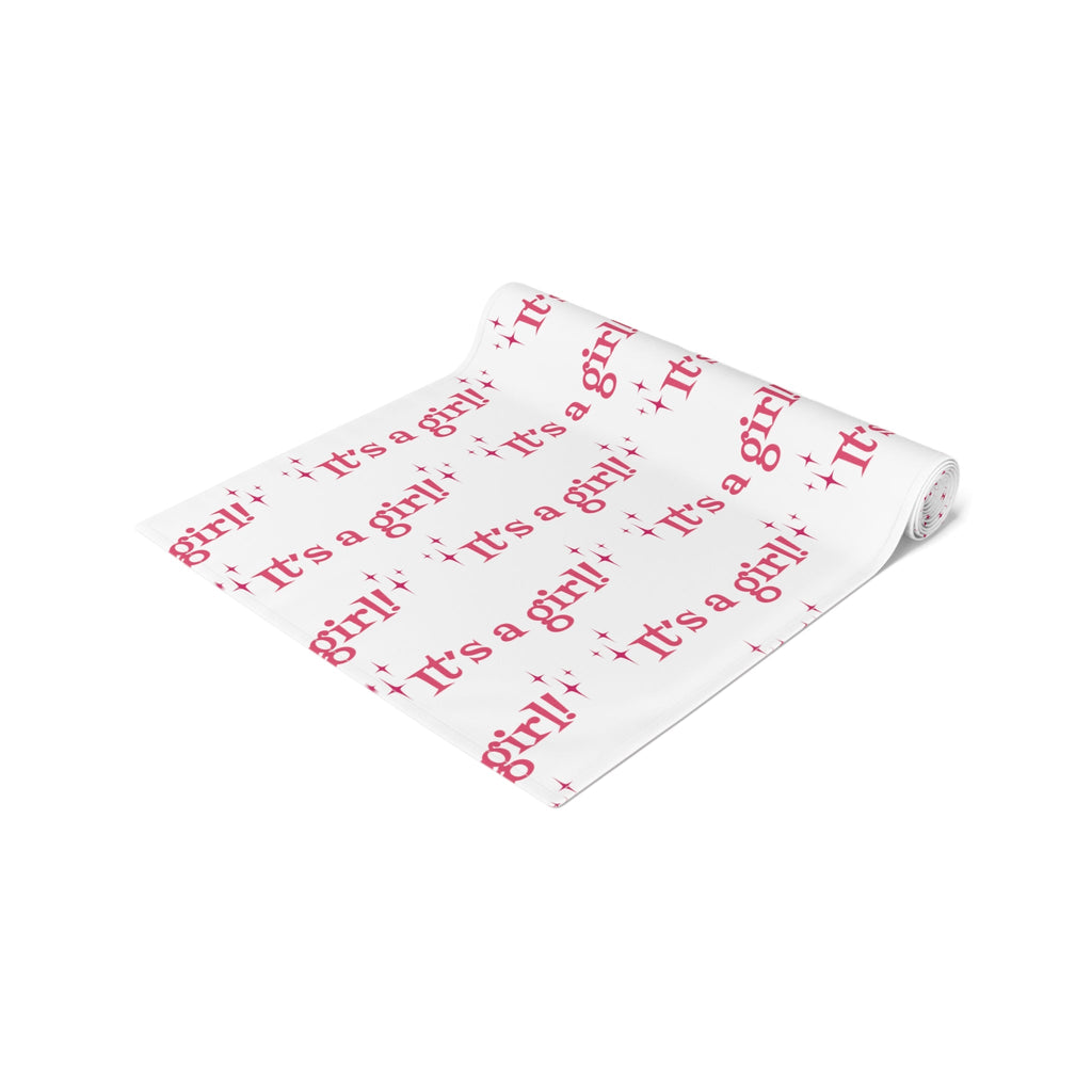 It's A Girl Starburst Atomic Mid Century Retro Style Baby Shower Table Runner - Cotton Or Polyester