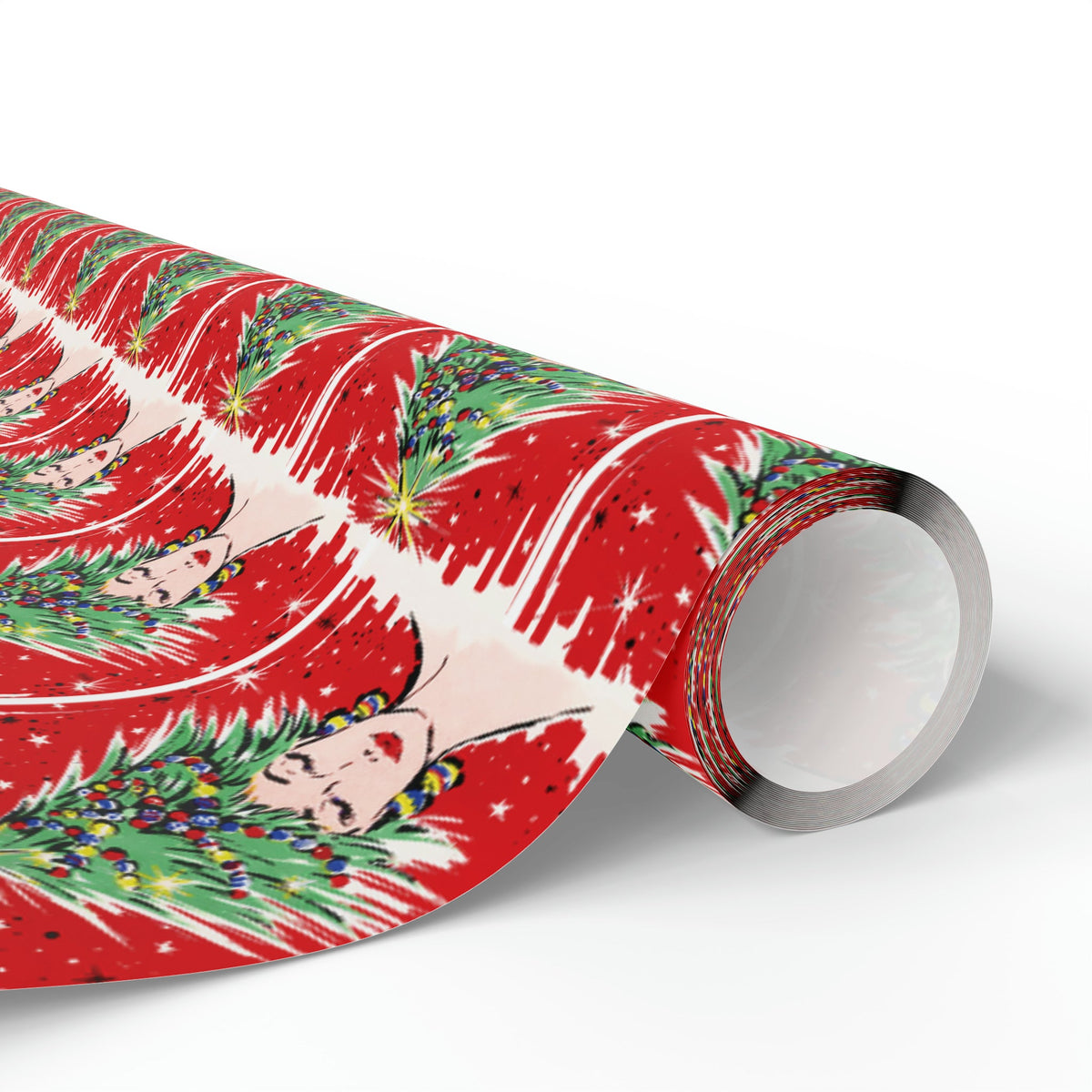 Christmas Tree Hat Lady Midcentury Retro Christmas Print Holiday Gift Wrap Paper - Glossy Or Matte