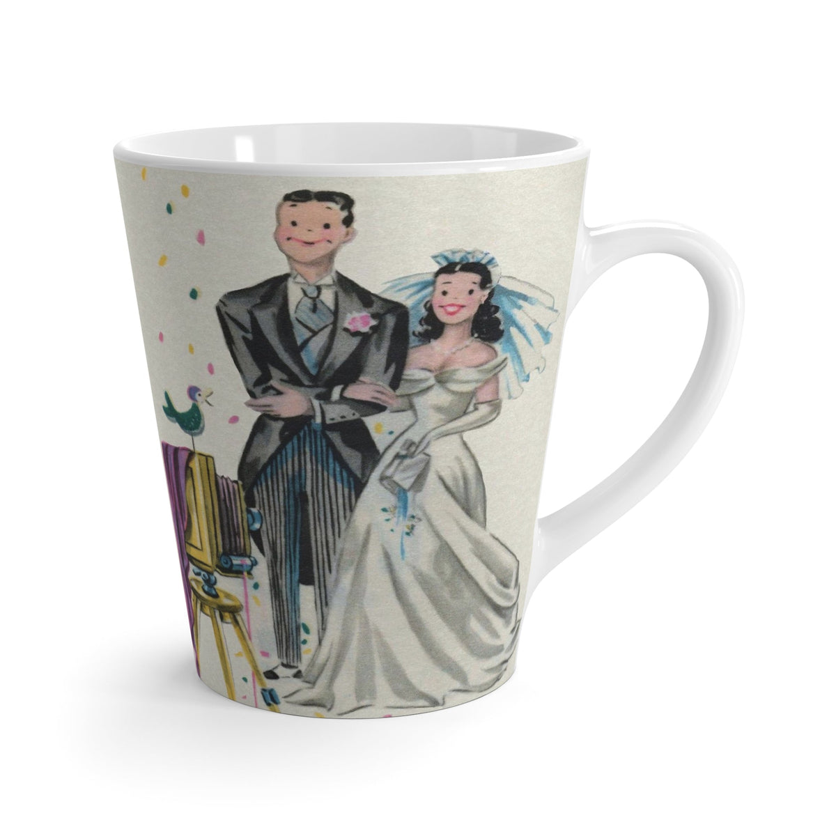 Capture Joyful Moments with Our Midcentury Wedding Couple and Bird Ceramic Latte Mug