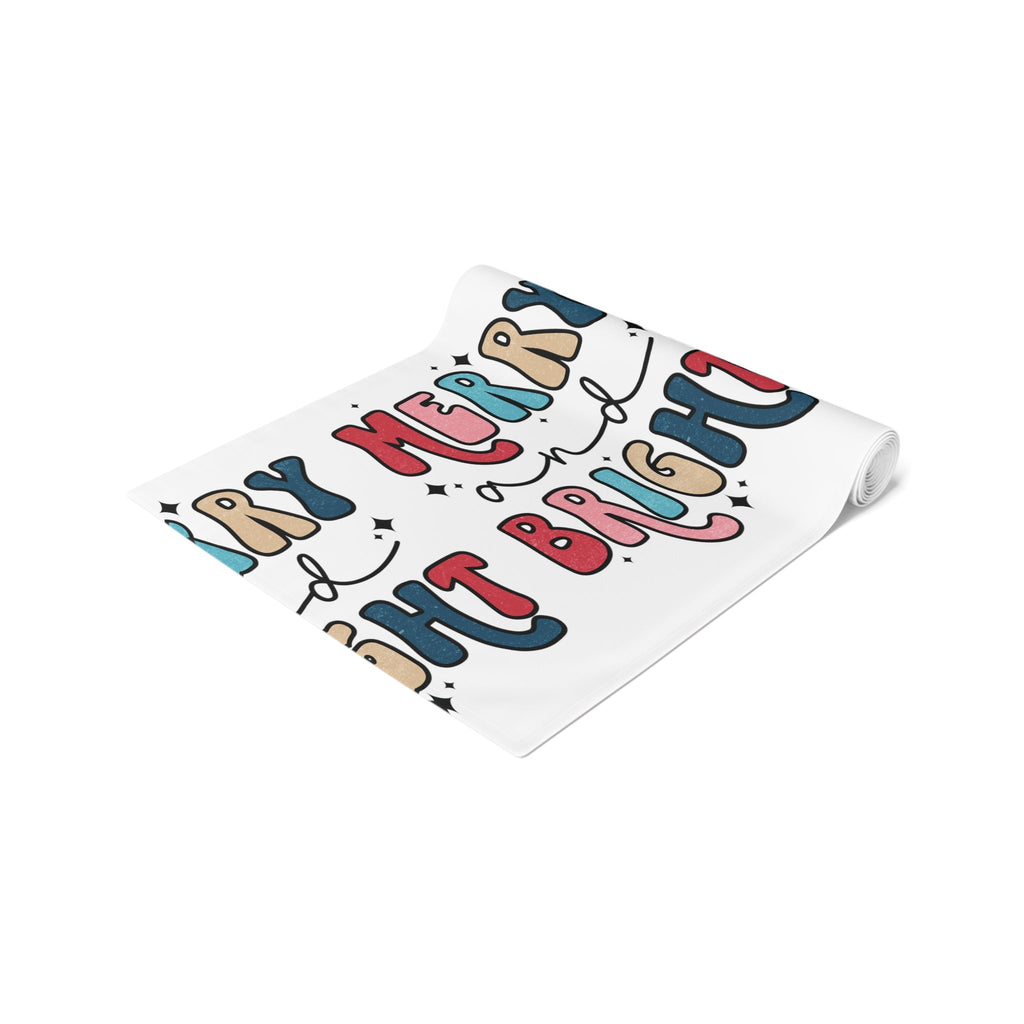 Merry And Bright Christmas Print Home Decor Cotton Poly Table Runner
