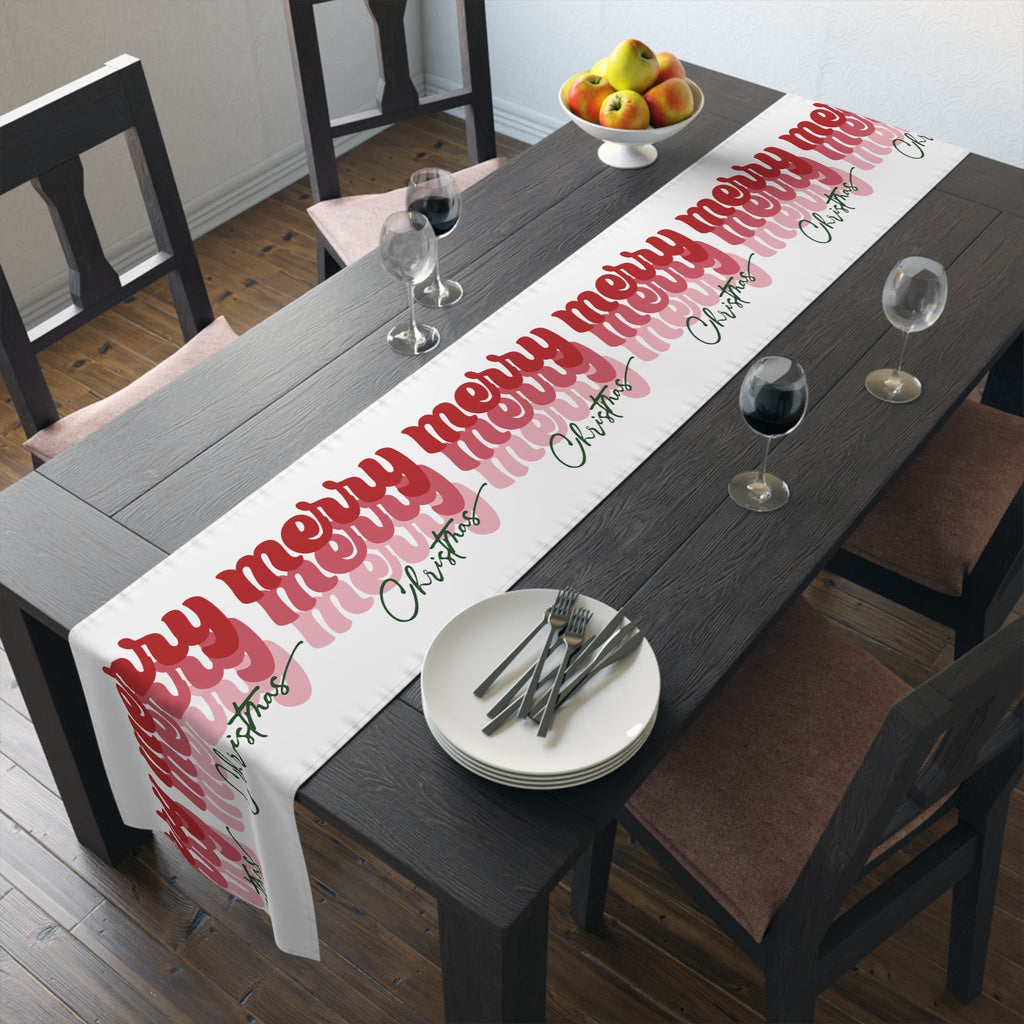Merry Merry Merry Christmas Retro Style Christmas Print Home Decor Cotton Poly Table Runner