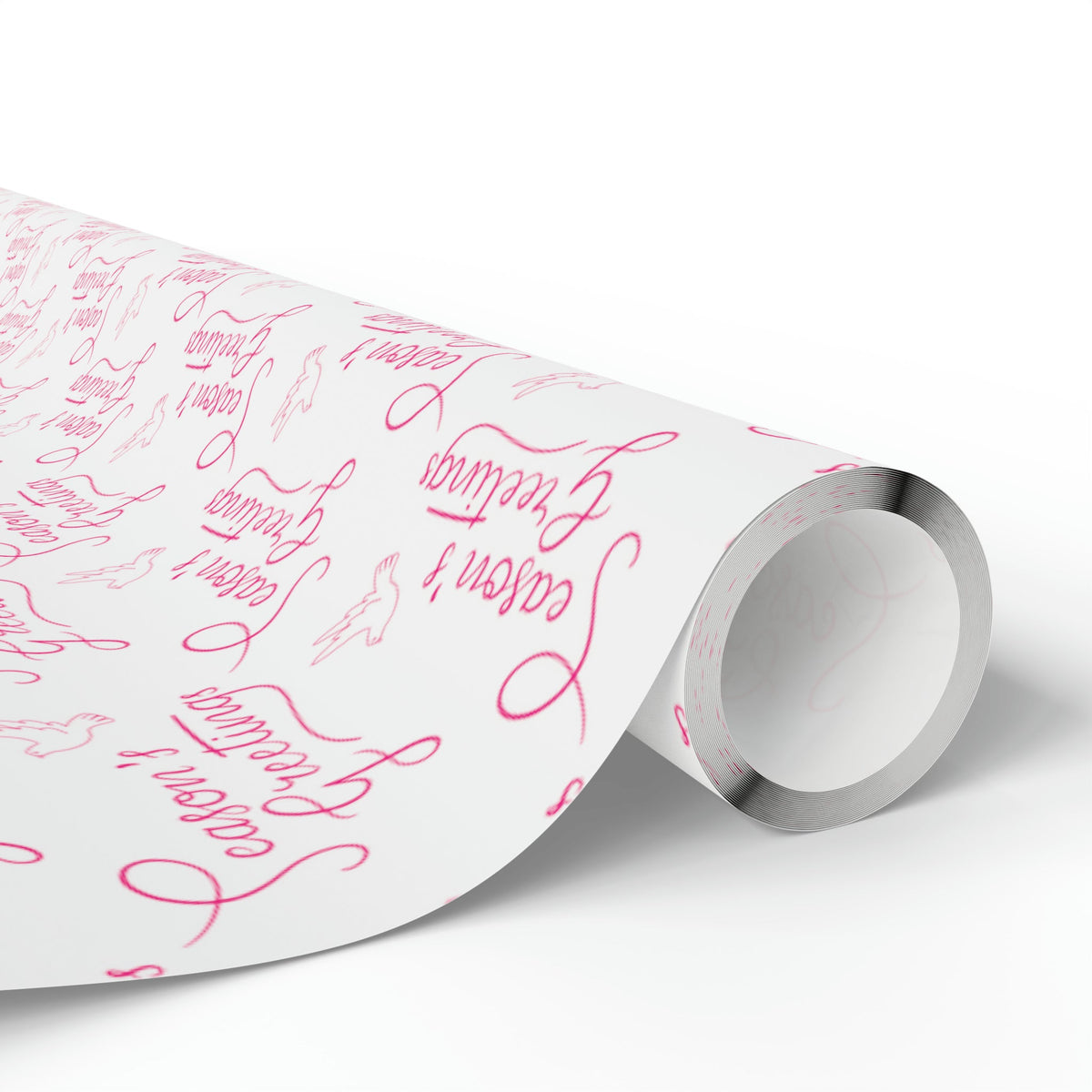 Season's Greetings Pink Dove Pink Retro Style Christmas Print Holiday Gift Wrap Paper - Glossy Or Matte