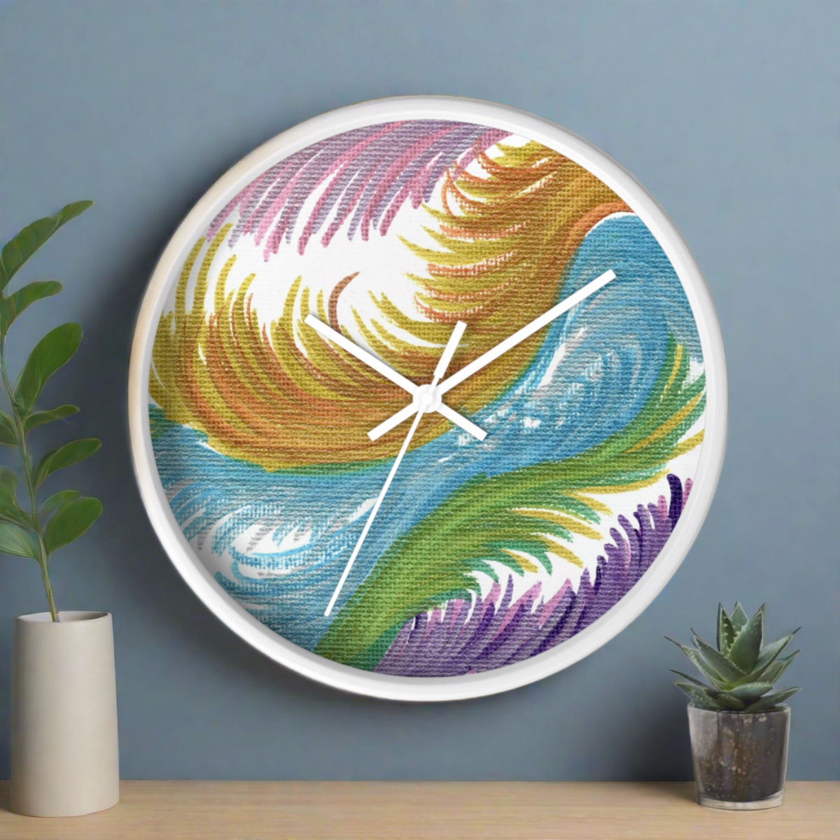 Space Feathers Caden Caraco Silent White Wooden Wall Clock