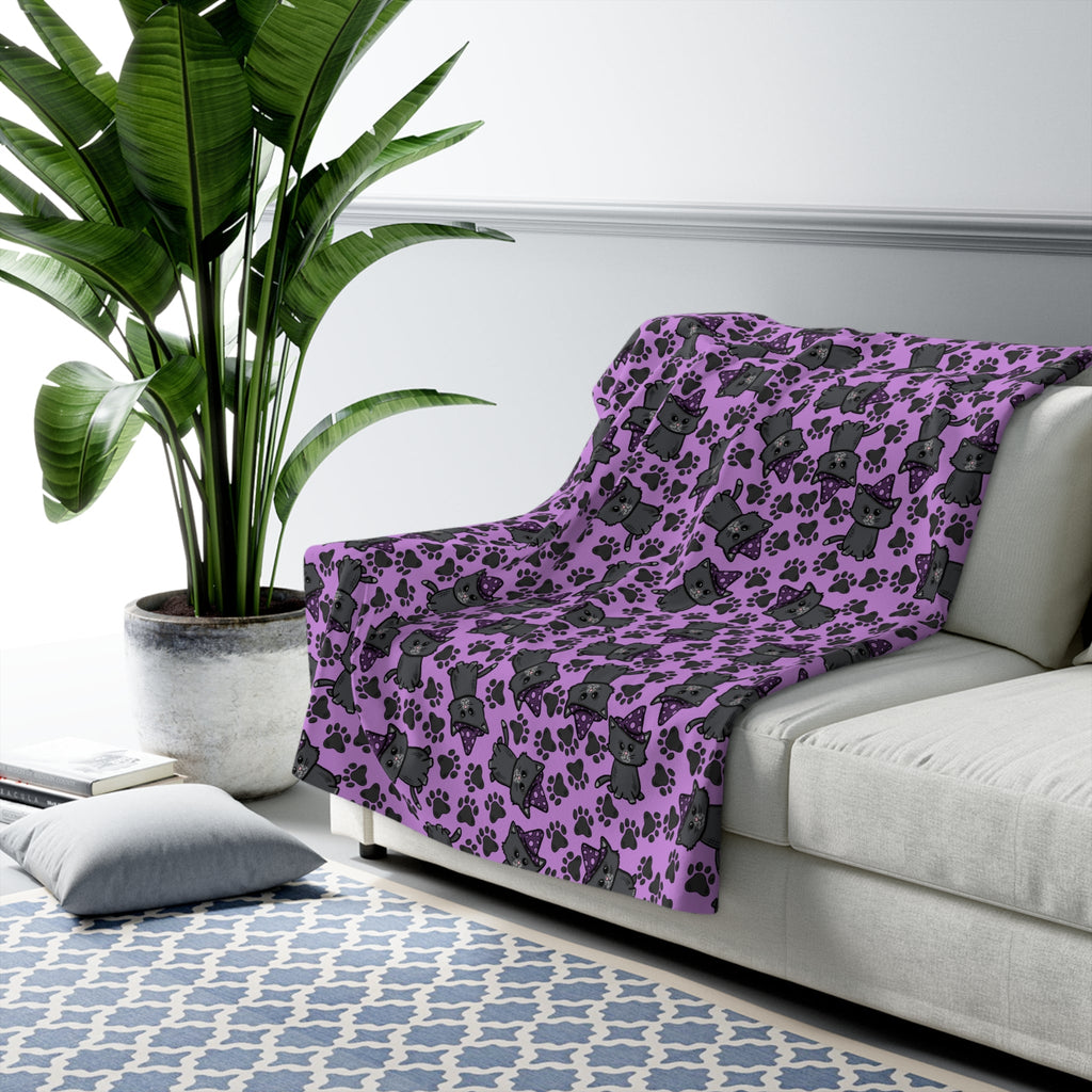 Witchy Kitties Purple Halloween Sherpa Fleece Blanket